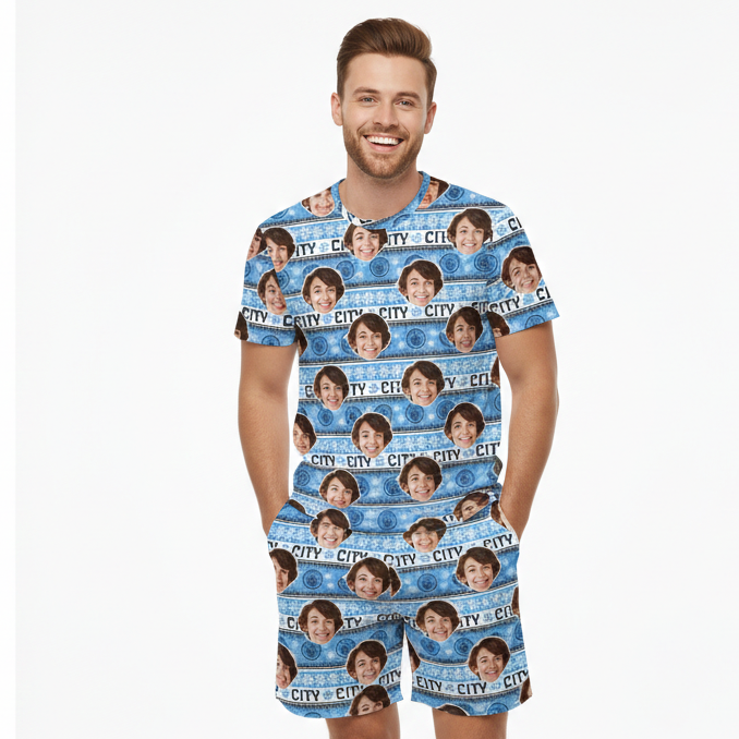 Custom Men's Pajamas - Christmas Man City Men's PJ Shorts Set