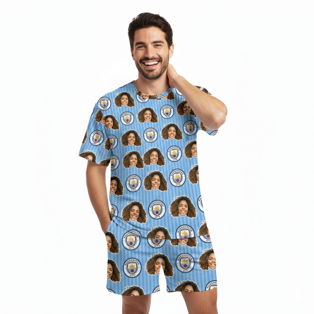 Custom Men's Pajamas - Man City Men's PJ Shorts Set