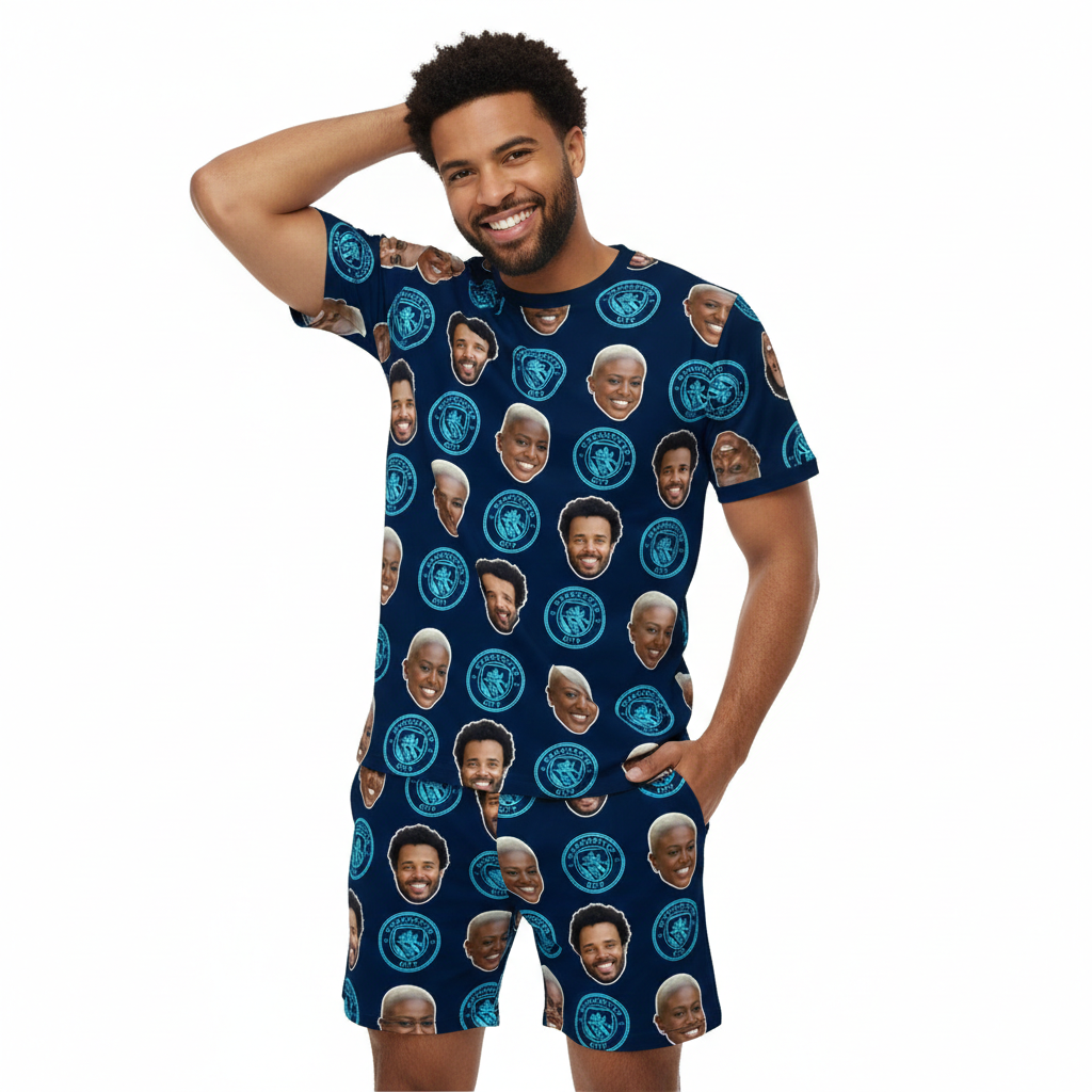 Custom Men's Pajamas - Man City Navy Men's PJ Shorts Set