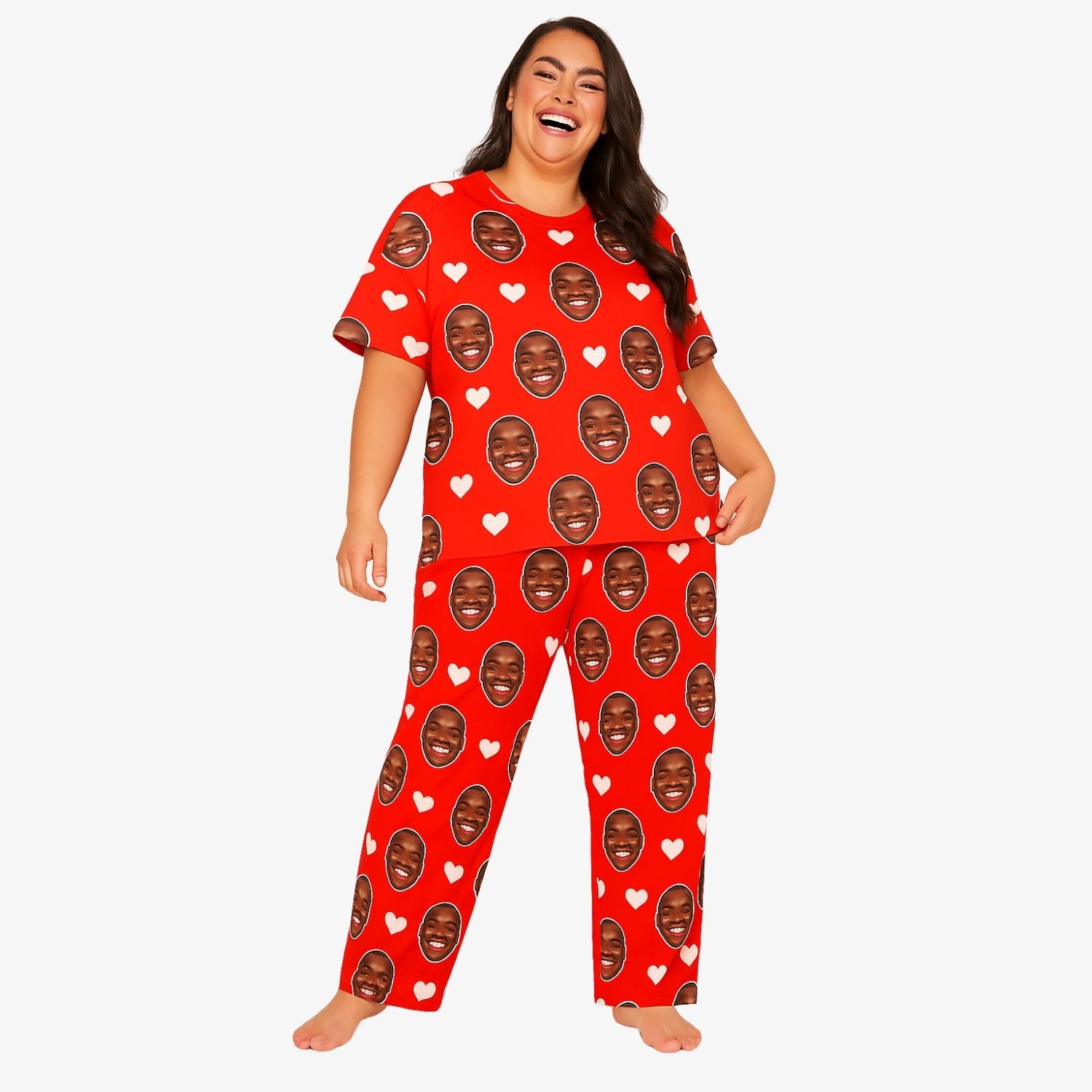Women's White Hearts Custom Pajamas - Pants Set
