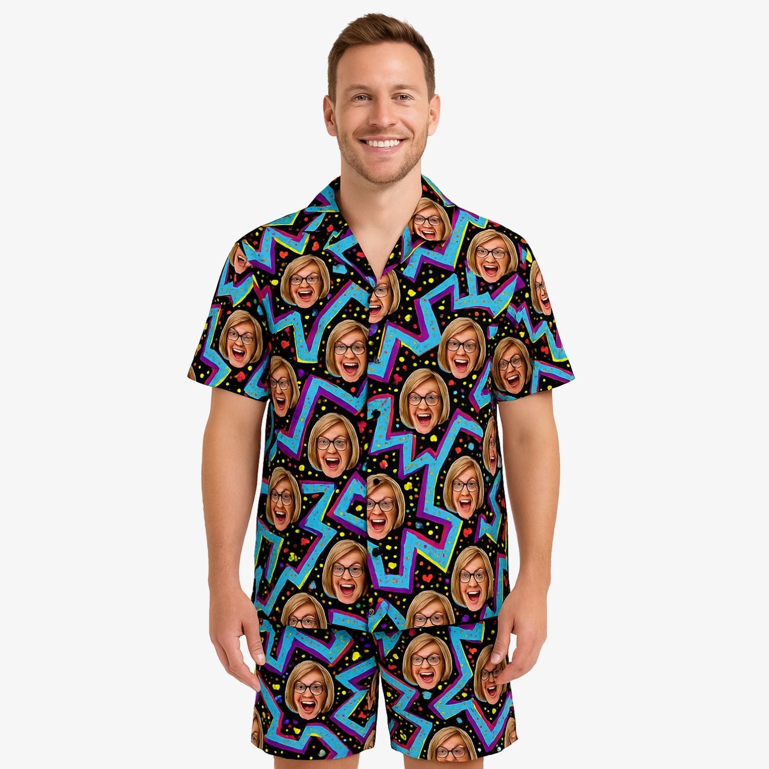 zig zag personalized hawaiian shirt and shorts set