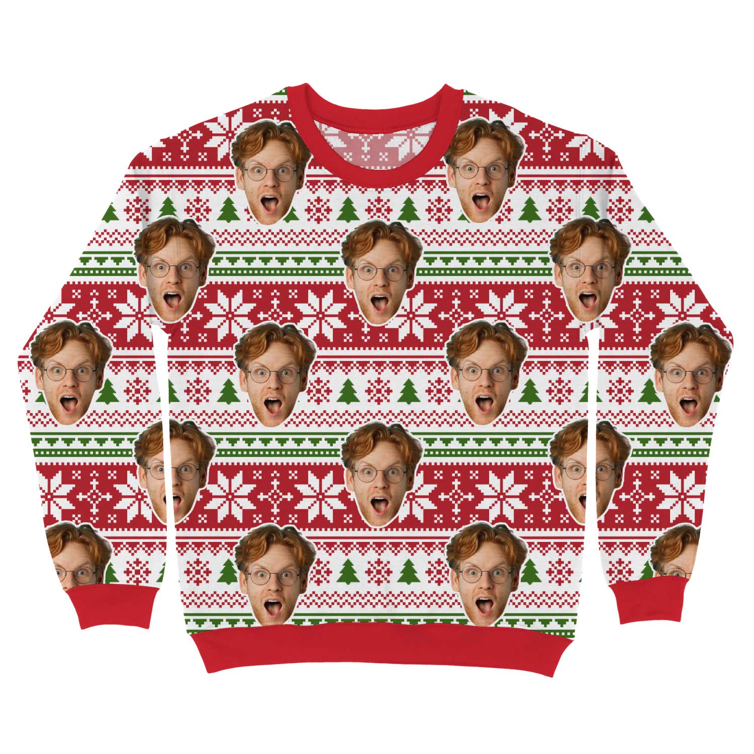Your Face Nordic Snowflakes & Christmas Trees Personalized Sweater
