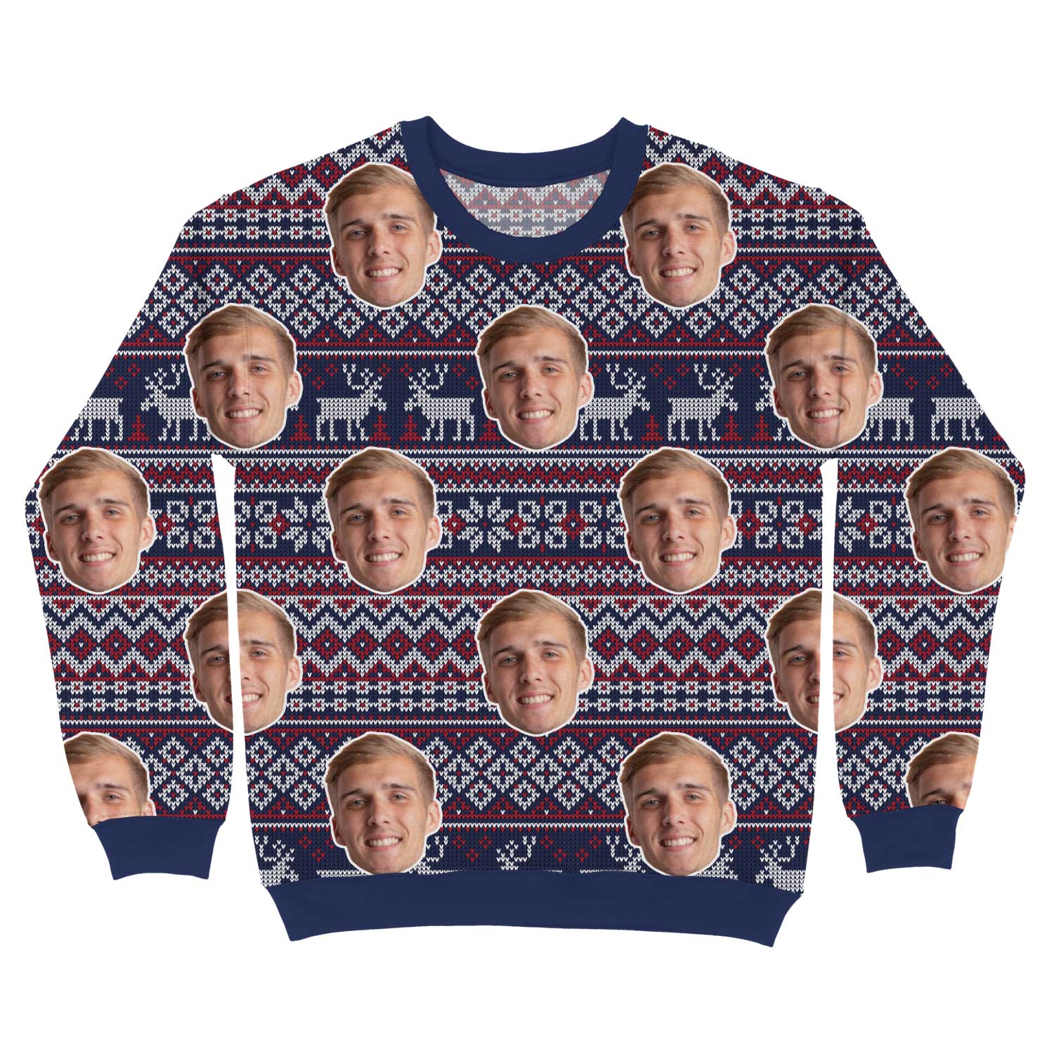 Your Face Navy Nordic Personalized Christmas Jumper