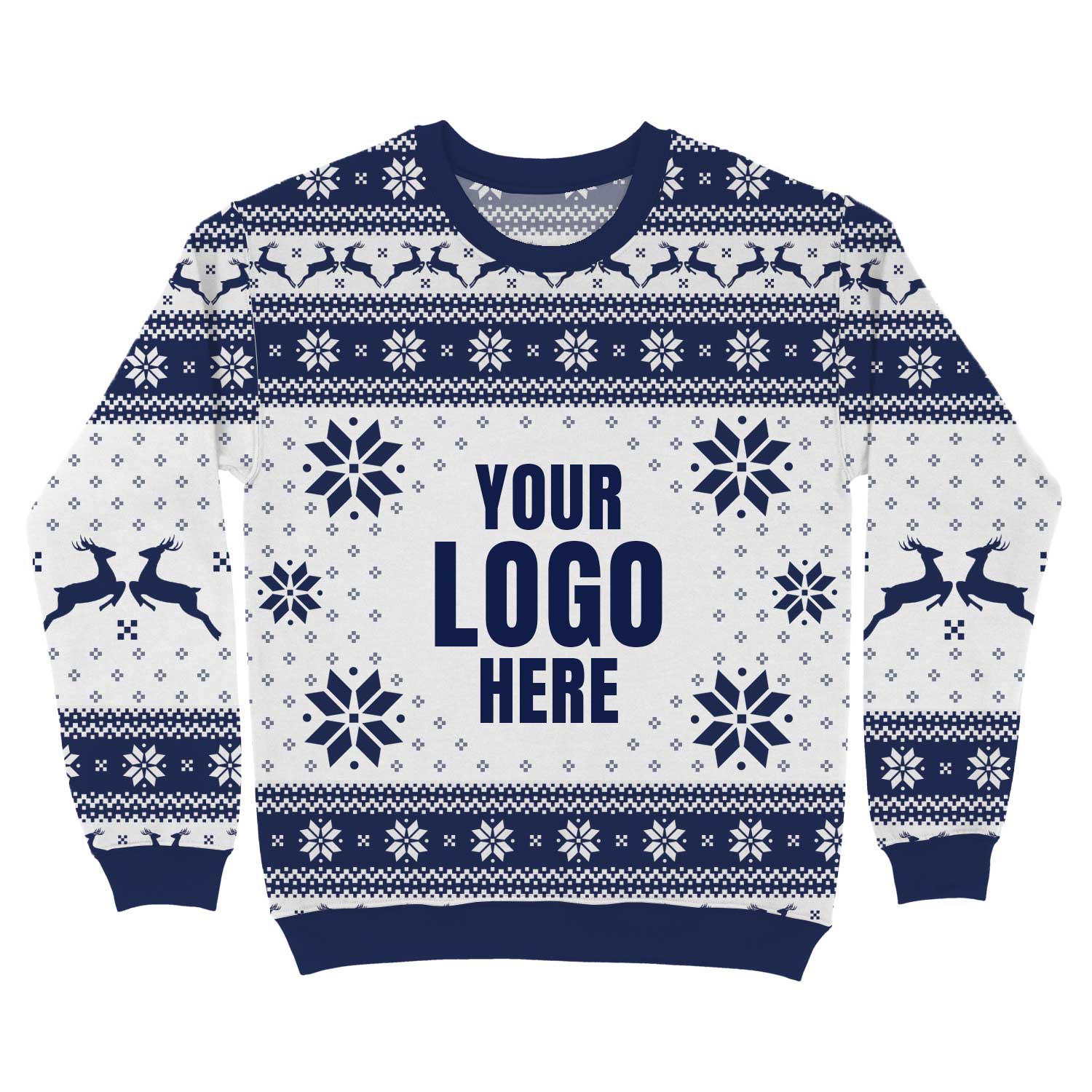 Your Logo Here Navy & White Personalized Christmas Sweater