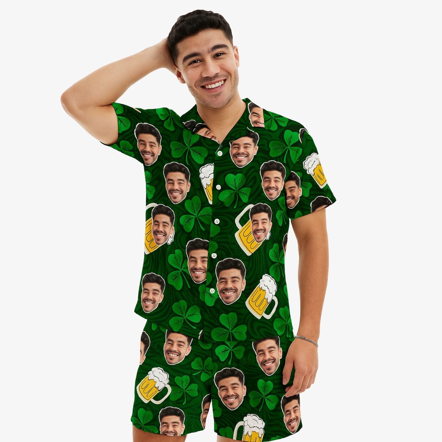 Shamrock Beer Personalized Hawaiian Shirt Shorts Set