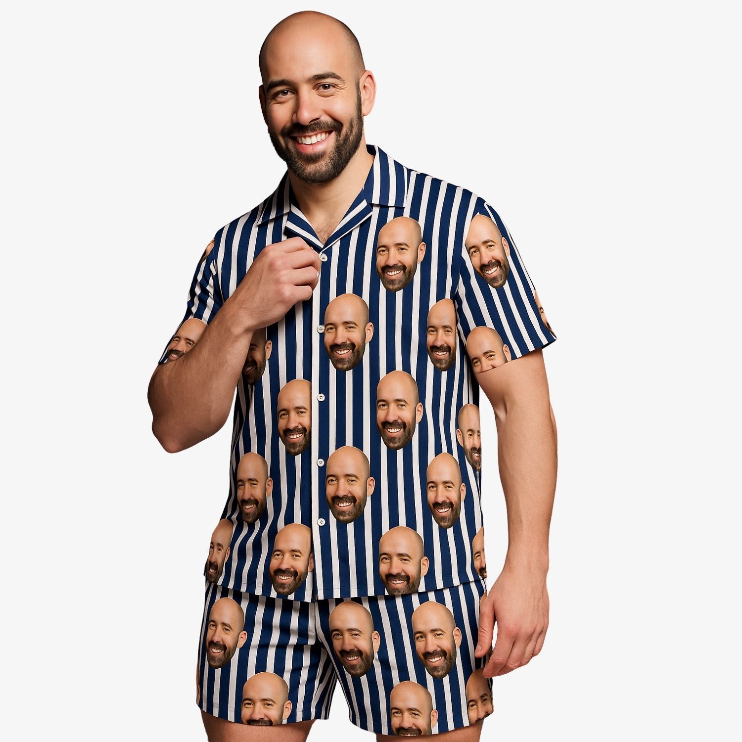 Pin Stripe Personalized Hawaiian Shirt Shorts Set