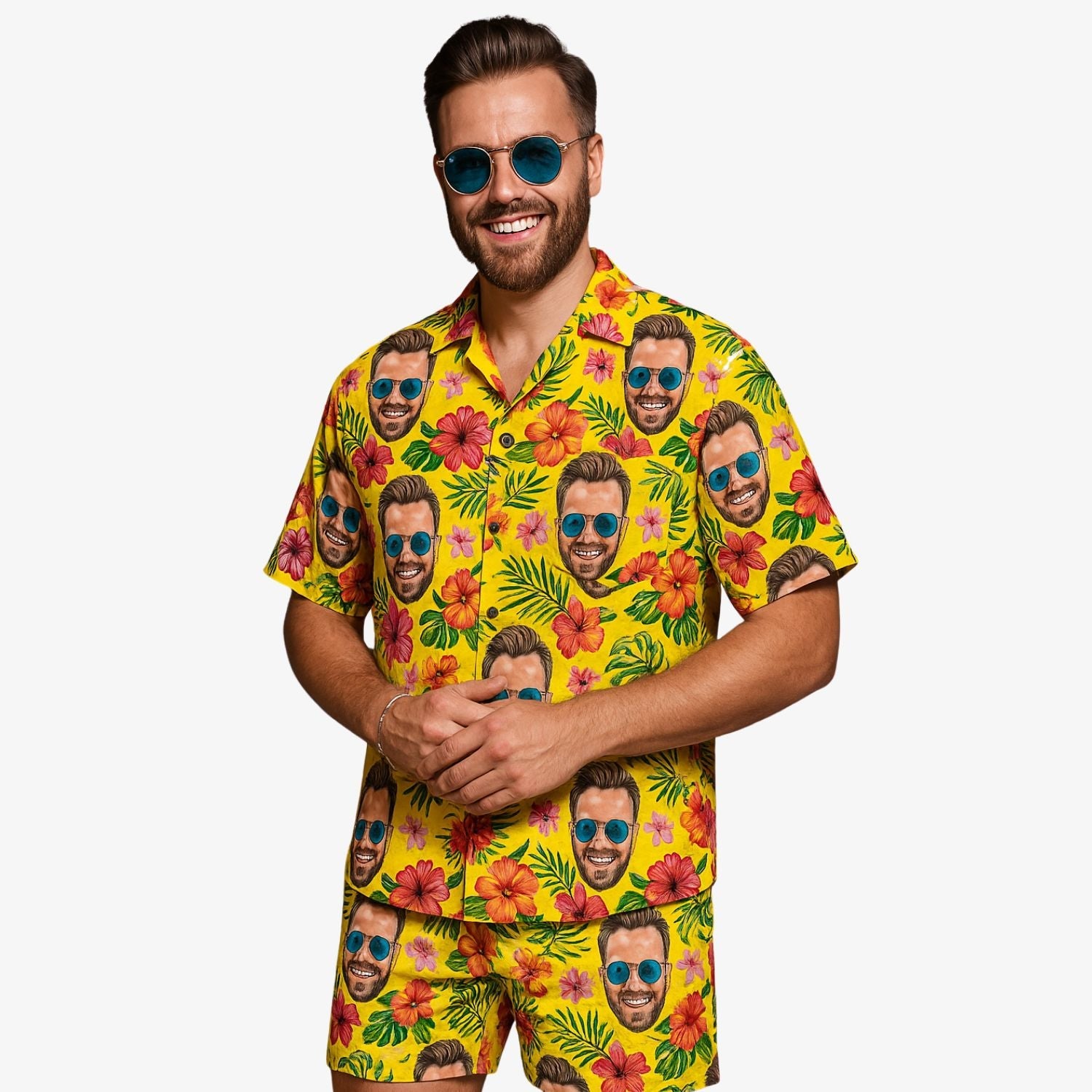 Tropical Yellow Personalized Hawaiian Shirt Shorts Set