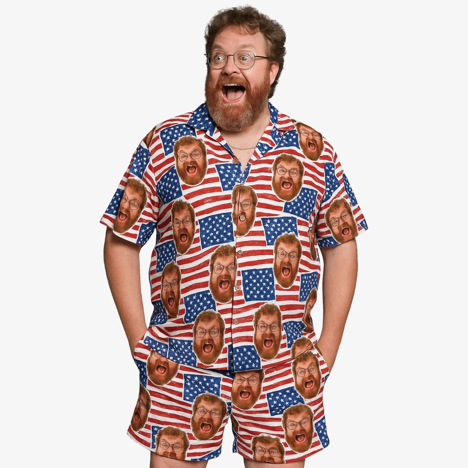 USA Flags Personalized Hawaiian Shirt Shorts Set