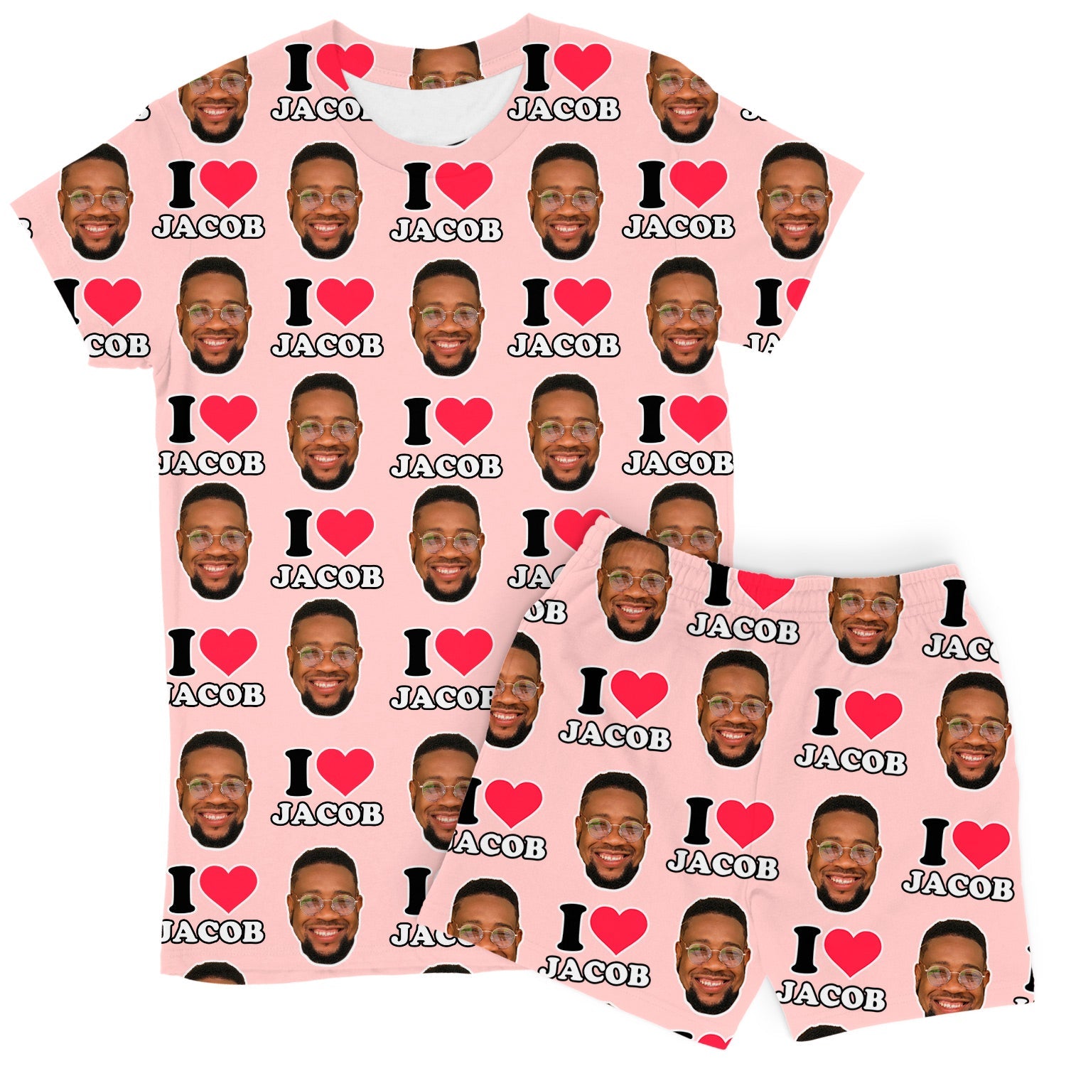 Women's I Heart Name & Face Custom PJs - Shorts Set
