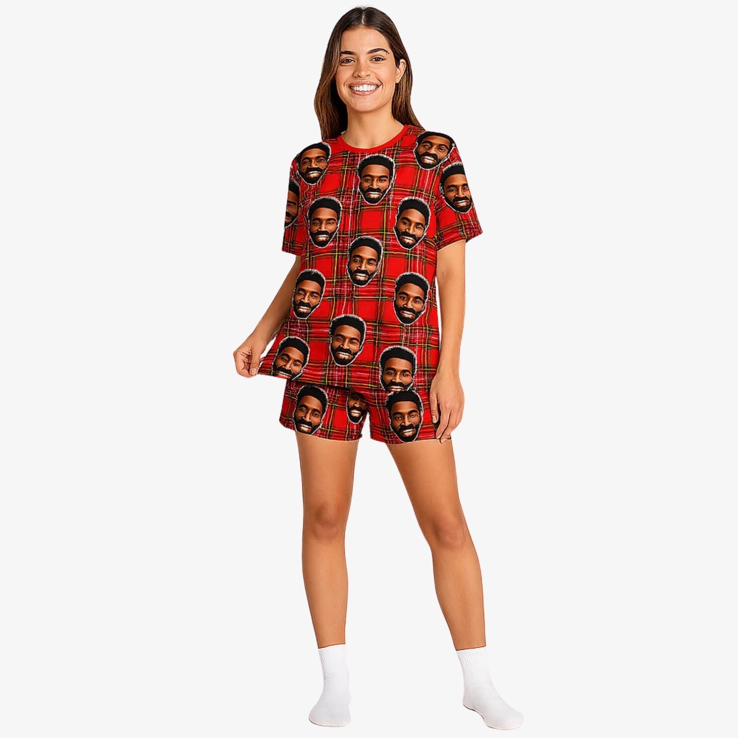 Women's Red Tartan Custom PJs - Shorts Set