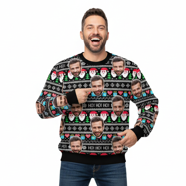 Your Face Christmas Ho Ho Ho Personalized Christmas Sweater