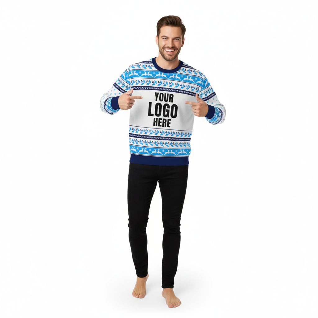 Your Logo Here Blue Personalized Christmas Sweater