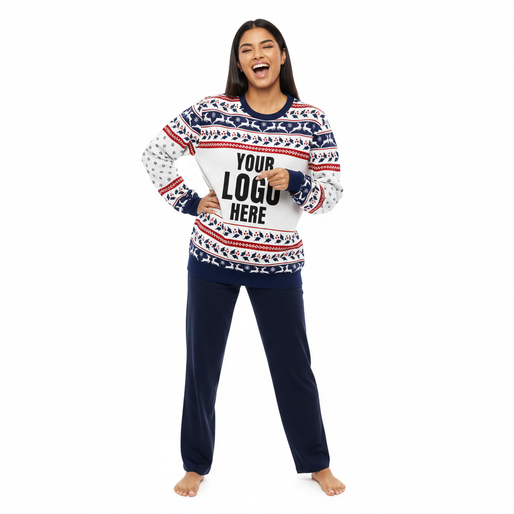 Your Logo Here Navy Personalized Christmas Sweater