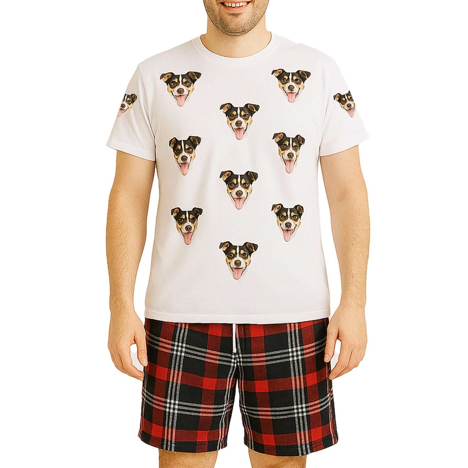 Men's Dog Pajamas - Red Tartan Shorts Set
