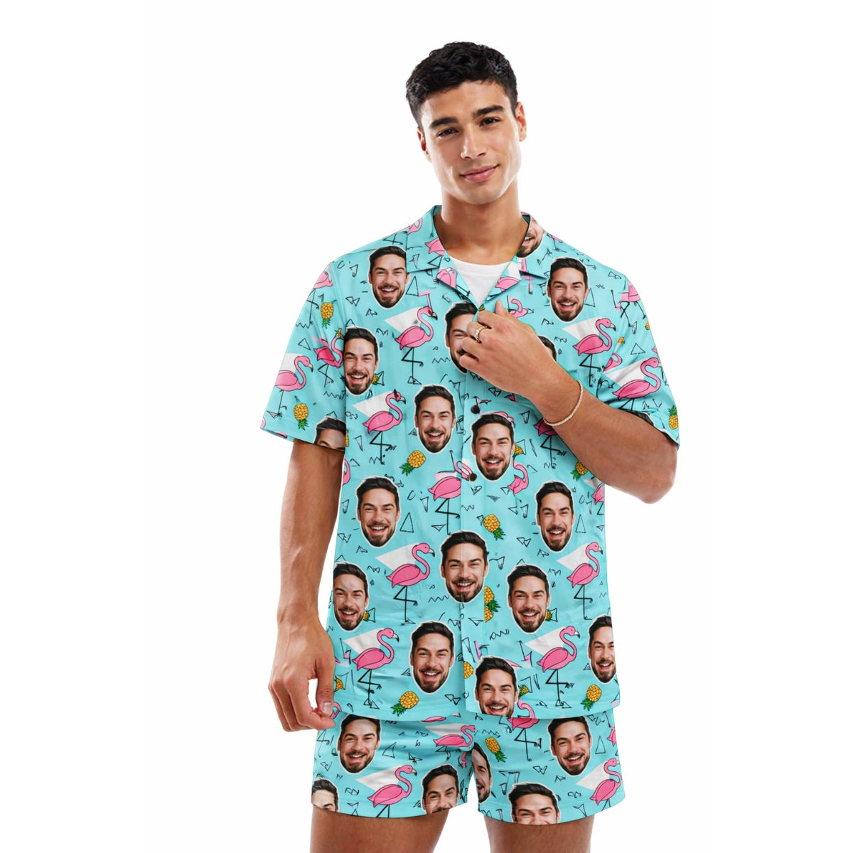 Flamingo Pineapple Personalized Hawaiian Shirt Shorts Set