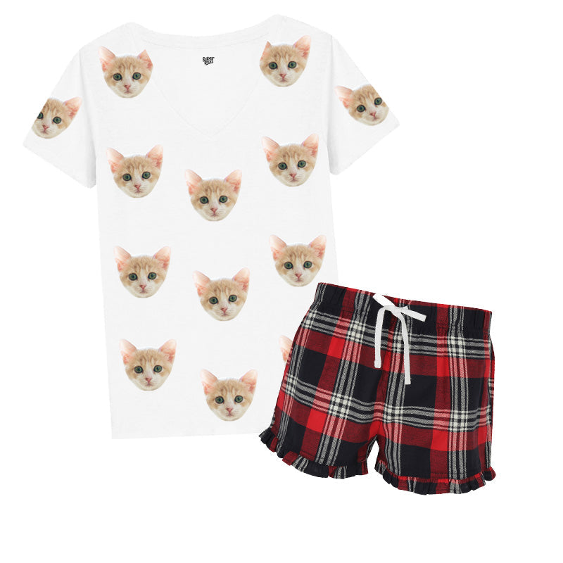 Women's Custom Cat Pyjamas - Tartan Shorts Set