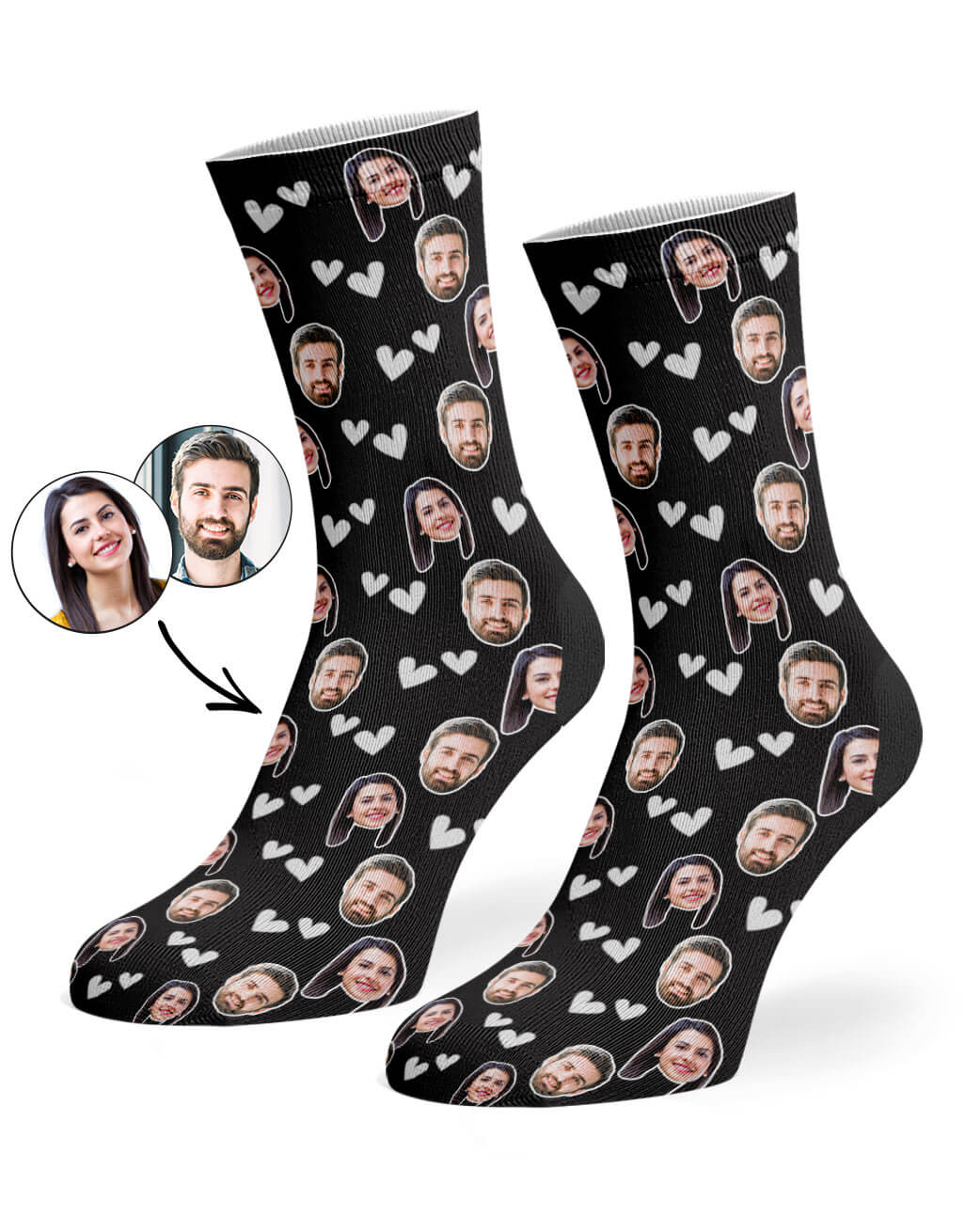 Couples Face Hearts Custom Socks