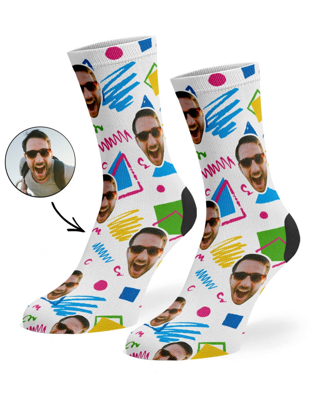 Retro Doodle Face Custom Socks