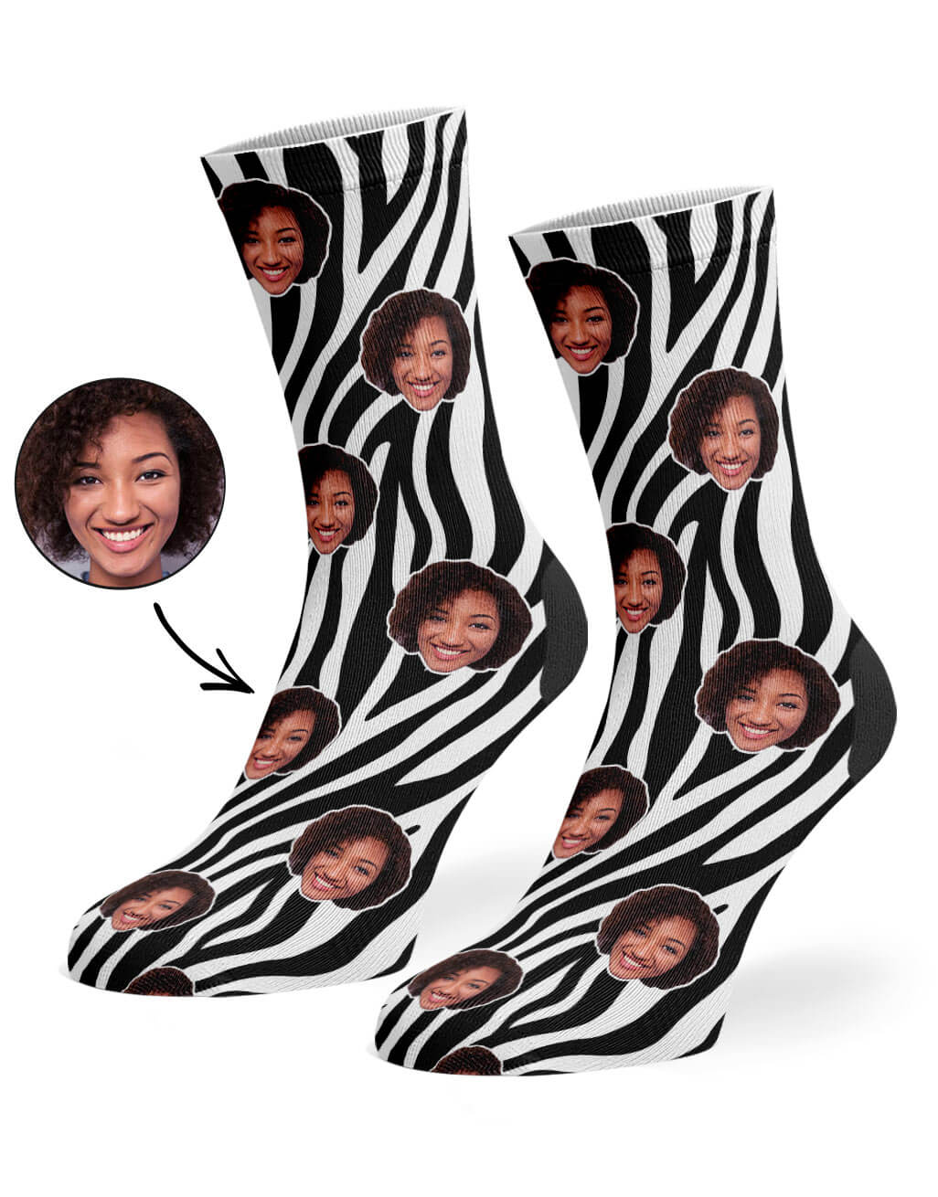 Zebra Print Face Custom Socks