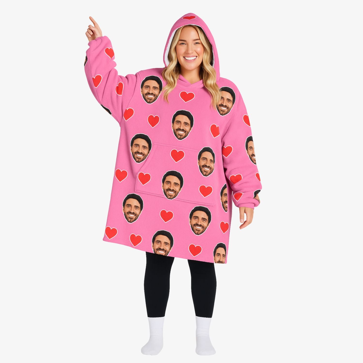 Love Hearts Face Blanket Hoodie