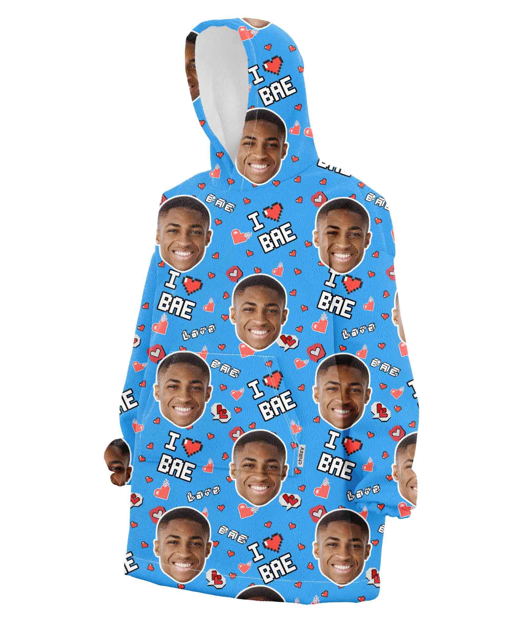 I Love Bae Custom Face Blanket Hoodie