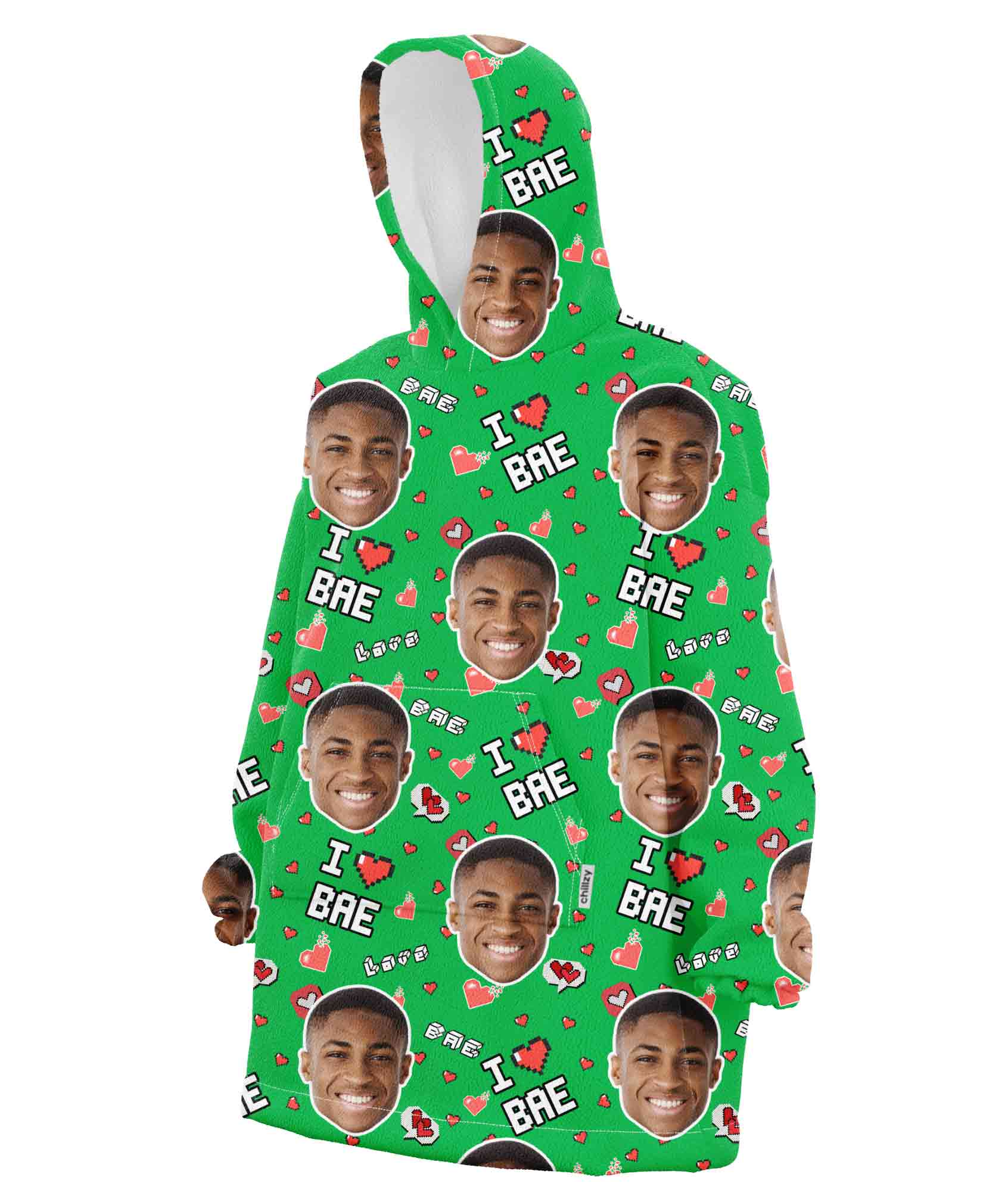 I Love Bae Custom Face Blanket Hoodie