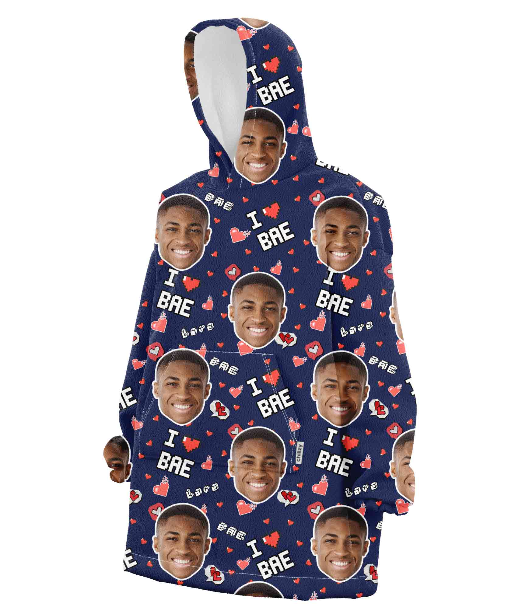 I Love Bae Custom Face Blanket Hoodie