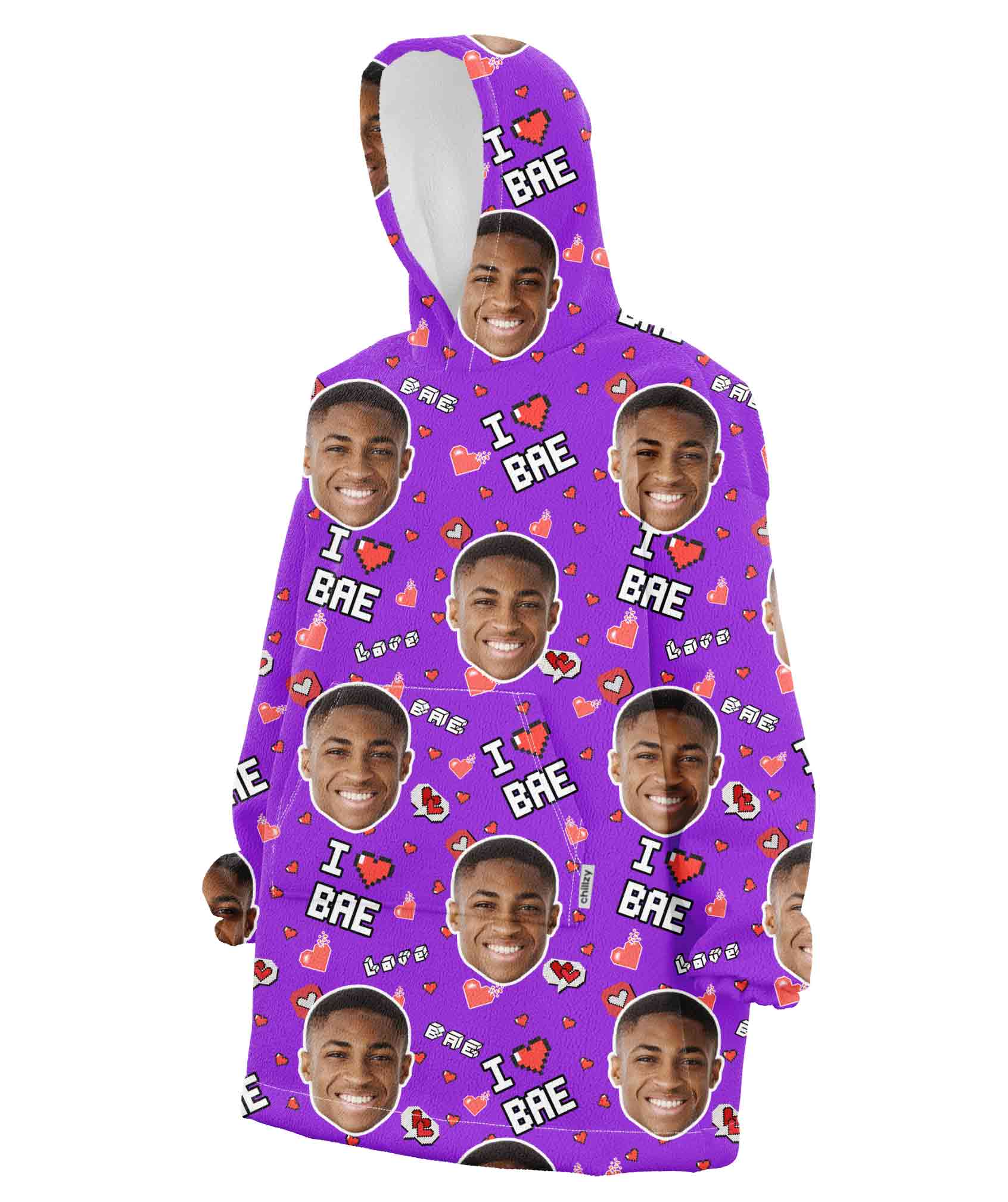 I Love Bae Custom Face Blanket Hoodie