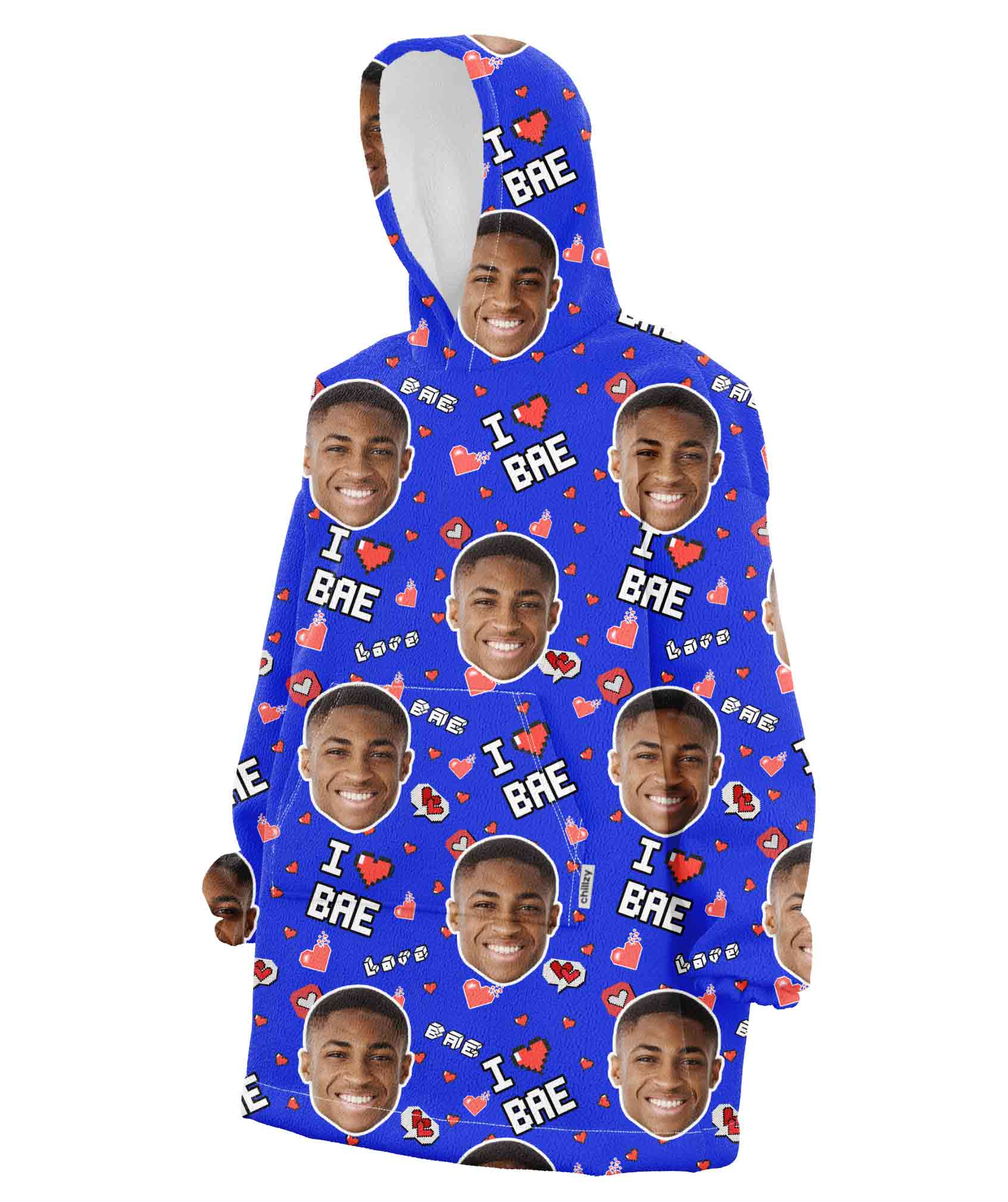 I Love Bae Custom Face Blanket Hoodie
