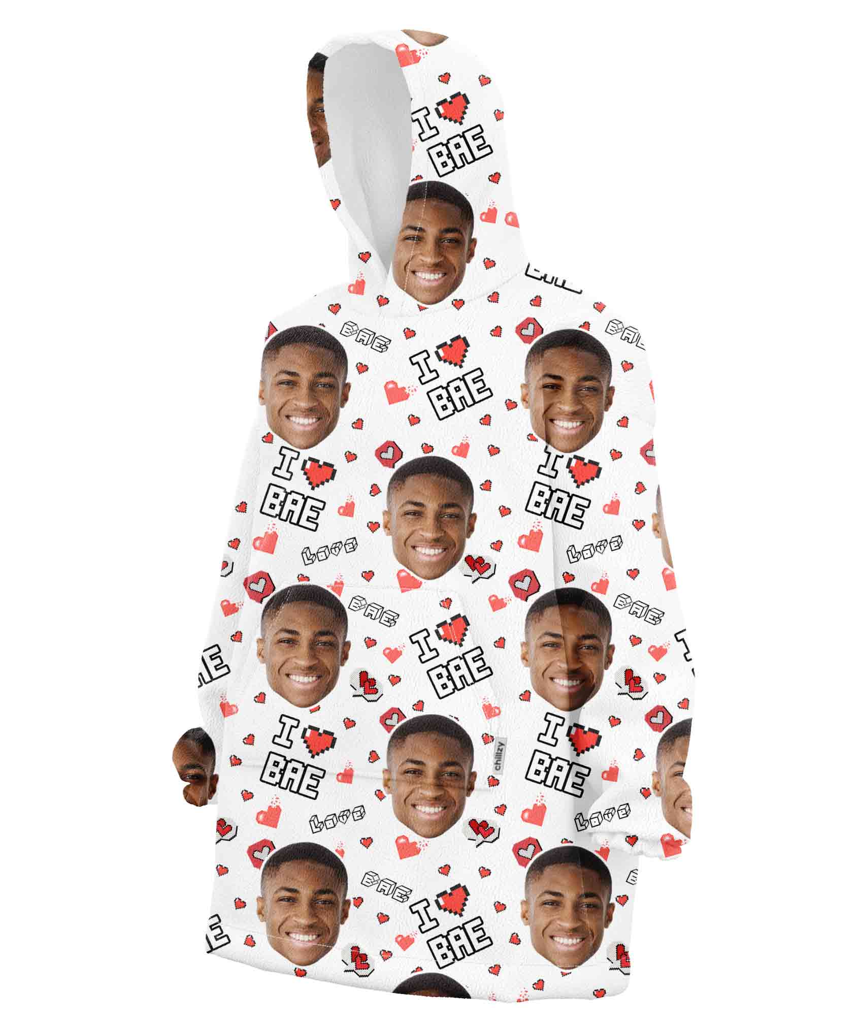 I Love Bae Custom Face Blanket Hoodie