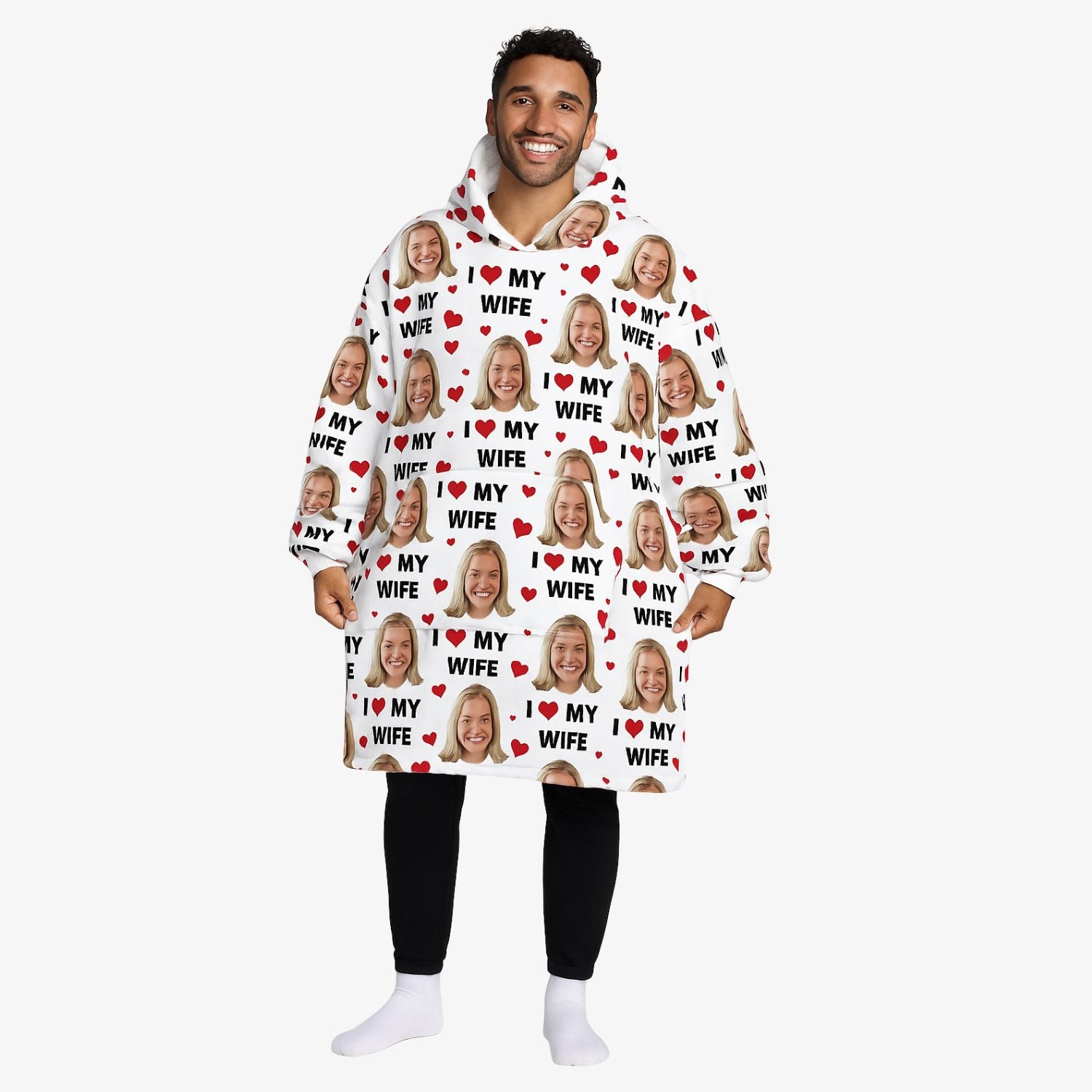 I Love My Wife Blanket Hoodie
