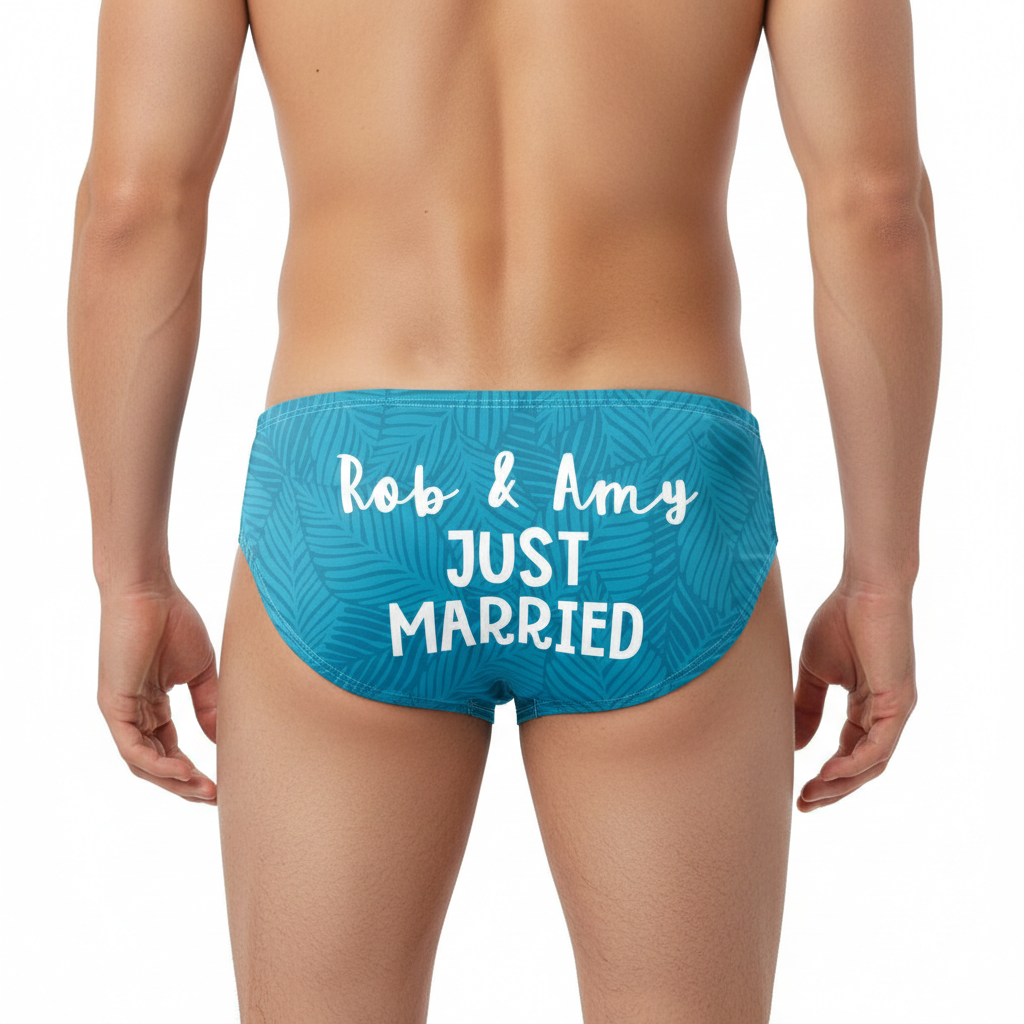 Add Your Names Just Married Swim Trunks