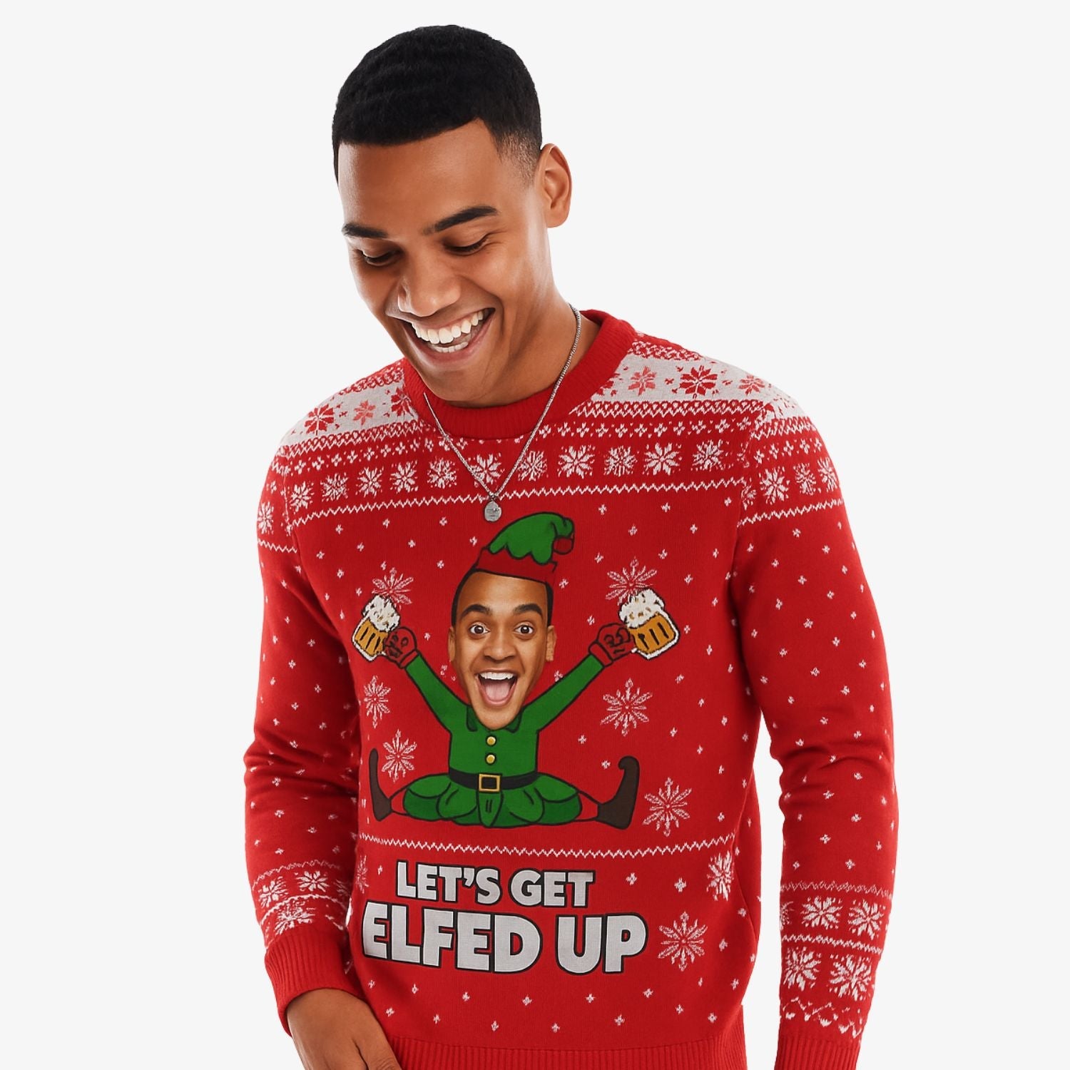 Let’s Get Elfed Up Face Personalized Christmas Jumper