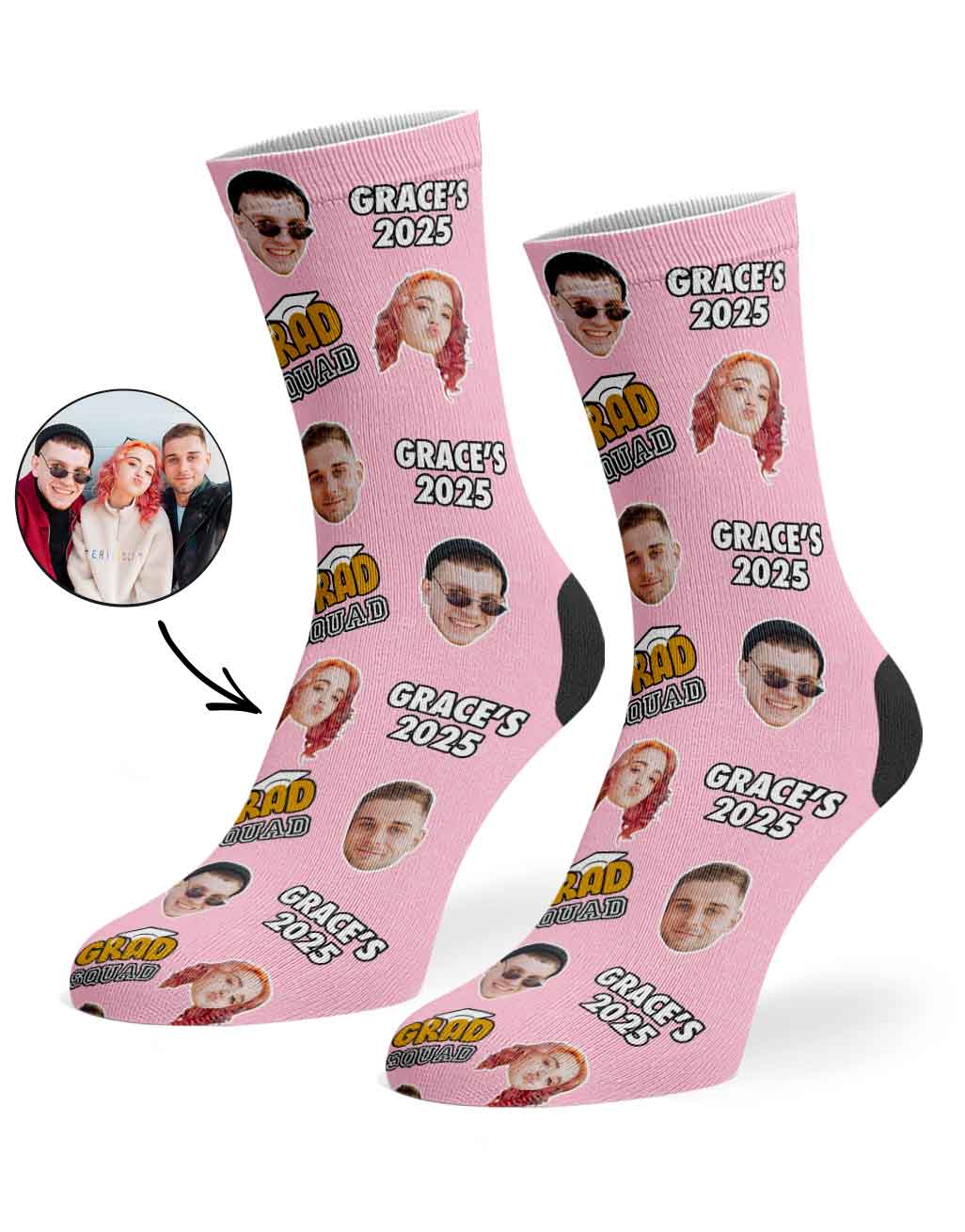 Custom Grad Squad Socks With Your Name & Faces