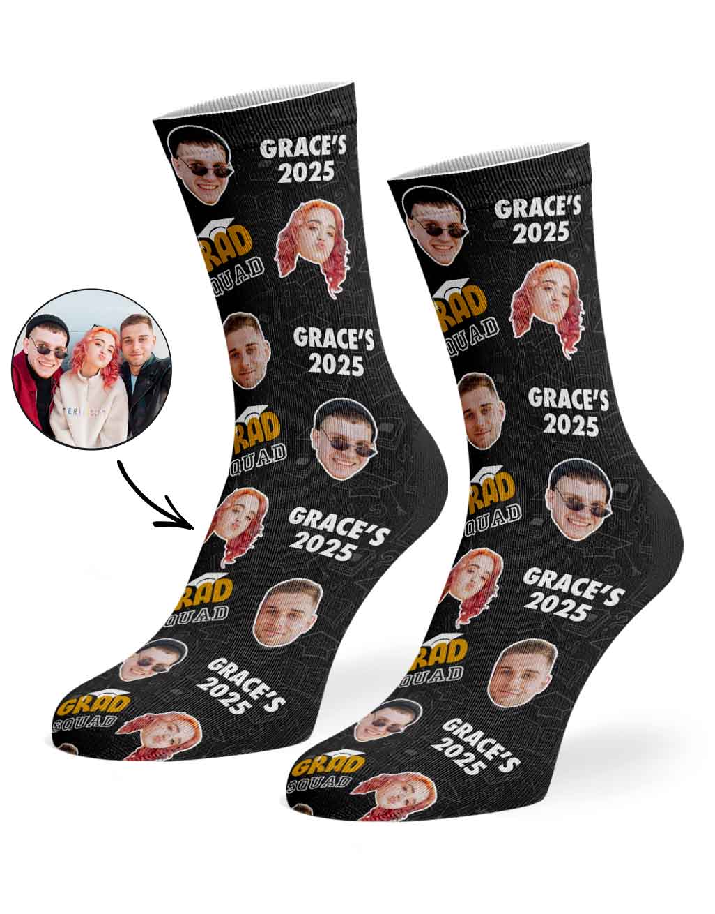 Custom Grad Squad Socks With Your Name & Faces