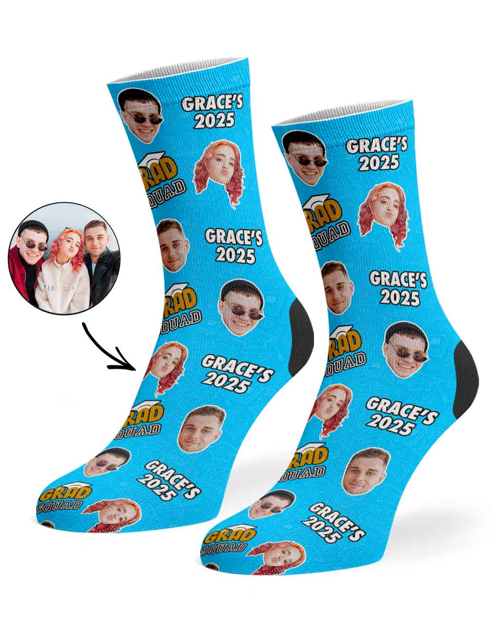 Custom Grad Squad Socks With Your Name & Faces