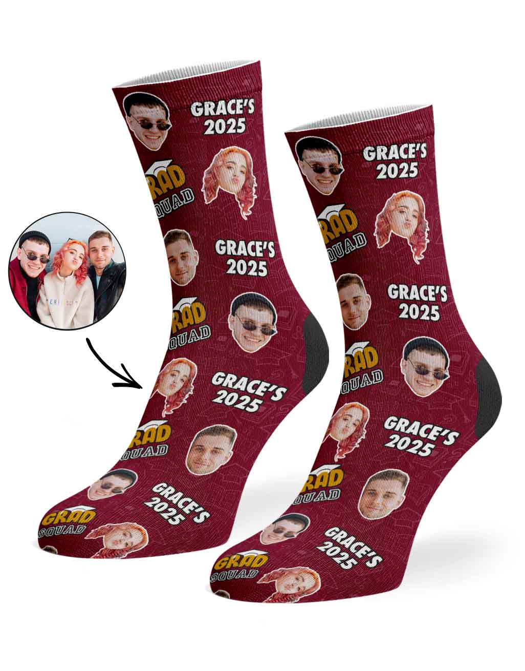 Custom Grad Squad Socks With Your Name & Faces