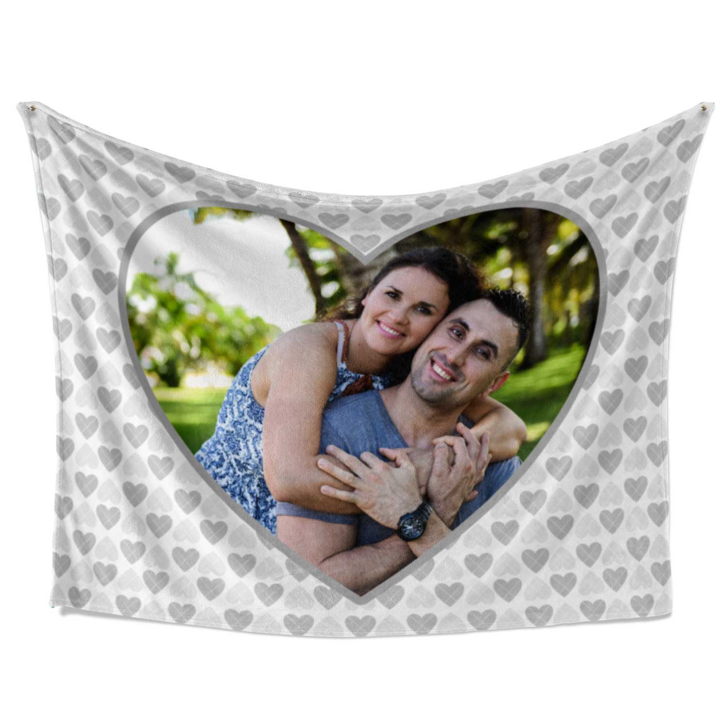 Gray Hearts Personalized Photo Blanket