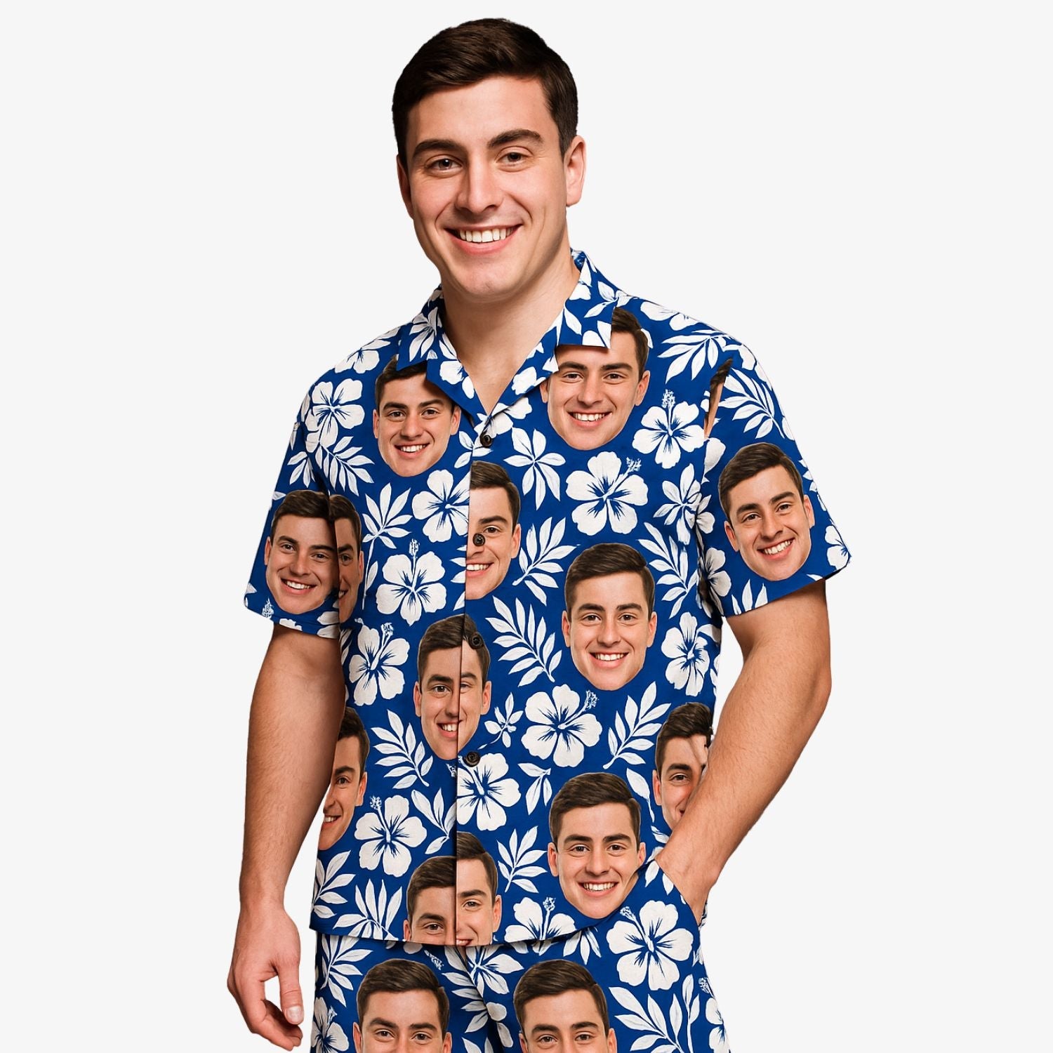 Blue Floral Personalized Hawaiian Shirt Shorts Set