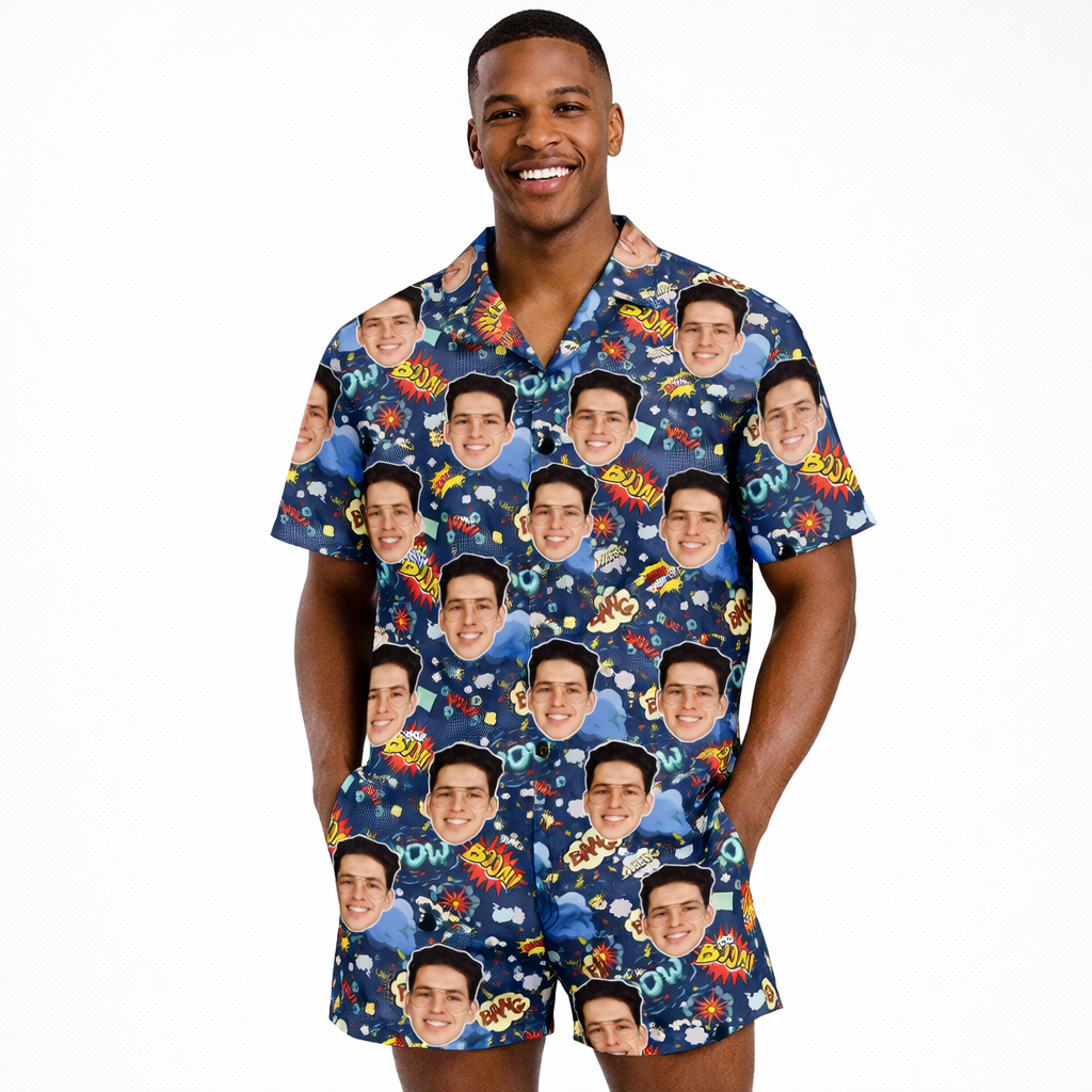 Cartoon Comic Personalized Hawaiian Shirt Shorts Set