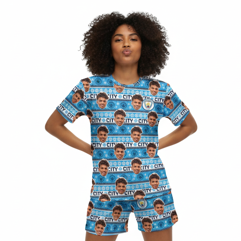 Christmas Man City Women's Custom PJs - Shorts Set