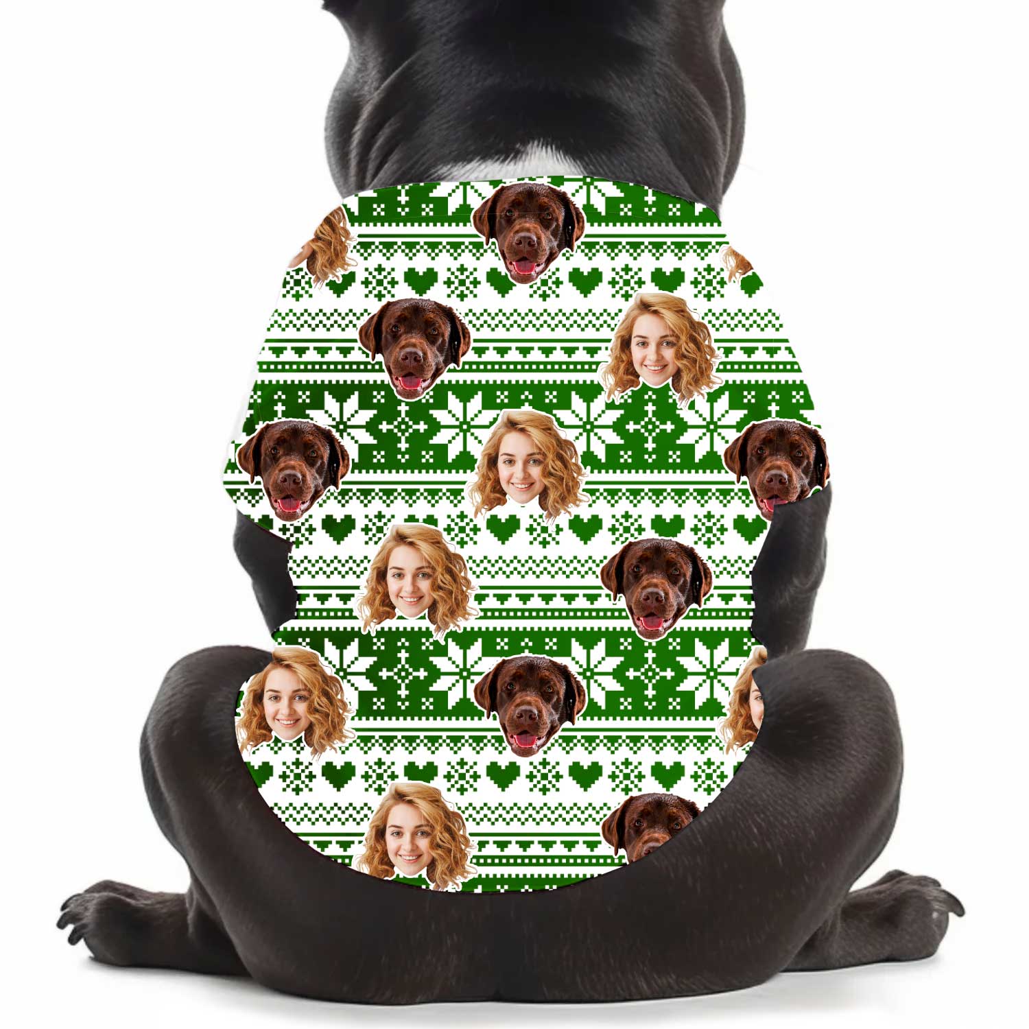 Puppy Face Christmas Snowflakes & Hearts Personalized Dog T Shirt