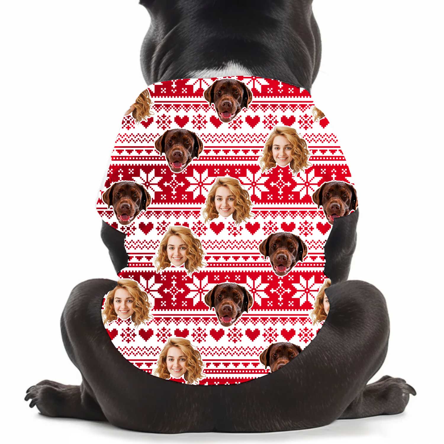 Puppy Face Christmas Snowflakes & Hearts Personalized Dog T Shirt