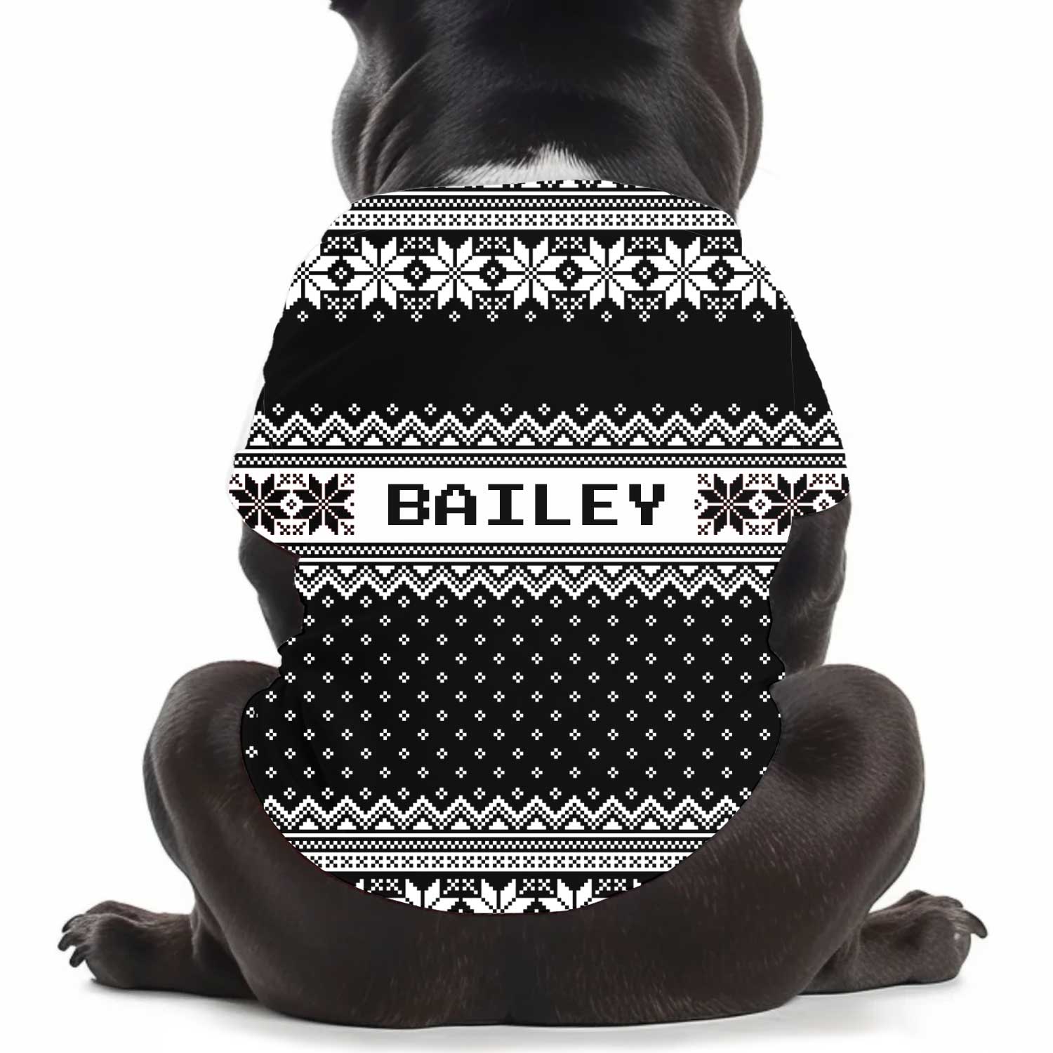 Your Pup's [Name] on Nordic Christmas Pattern Personalized Black Dog T Shirt