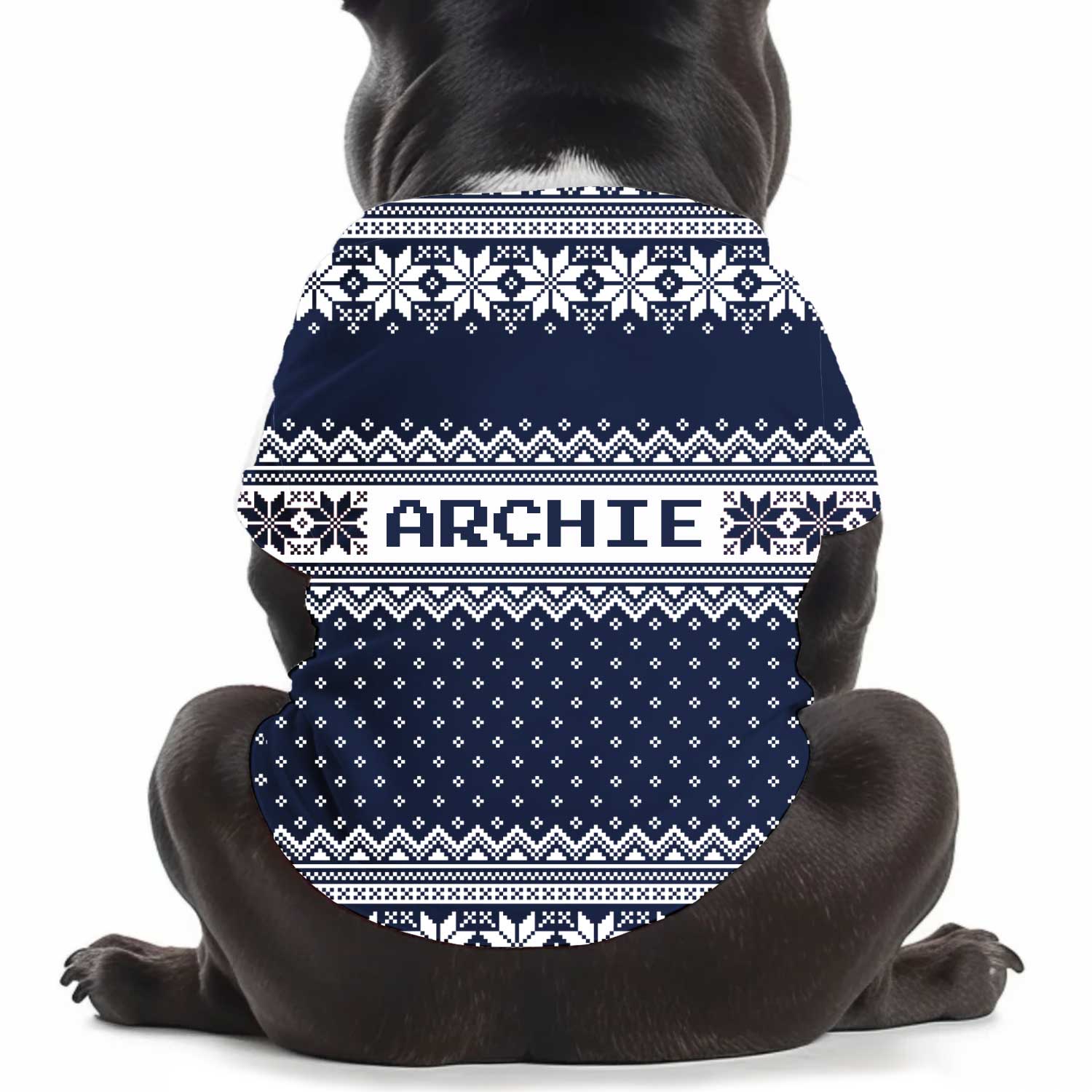 Your Pup's [Name] on Nordic Christmas Pattern Personalized Navy Dog T Shirt