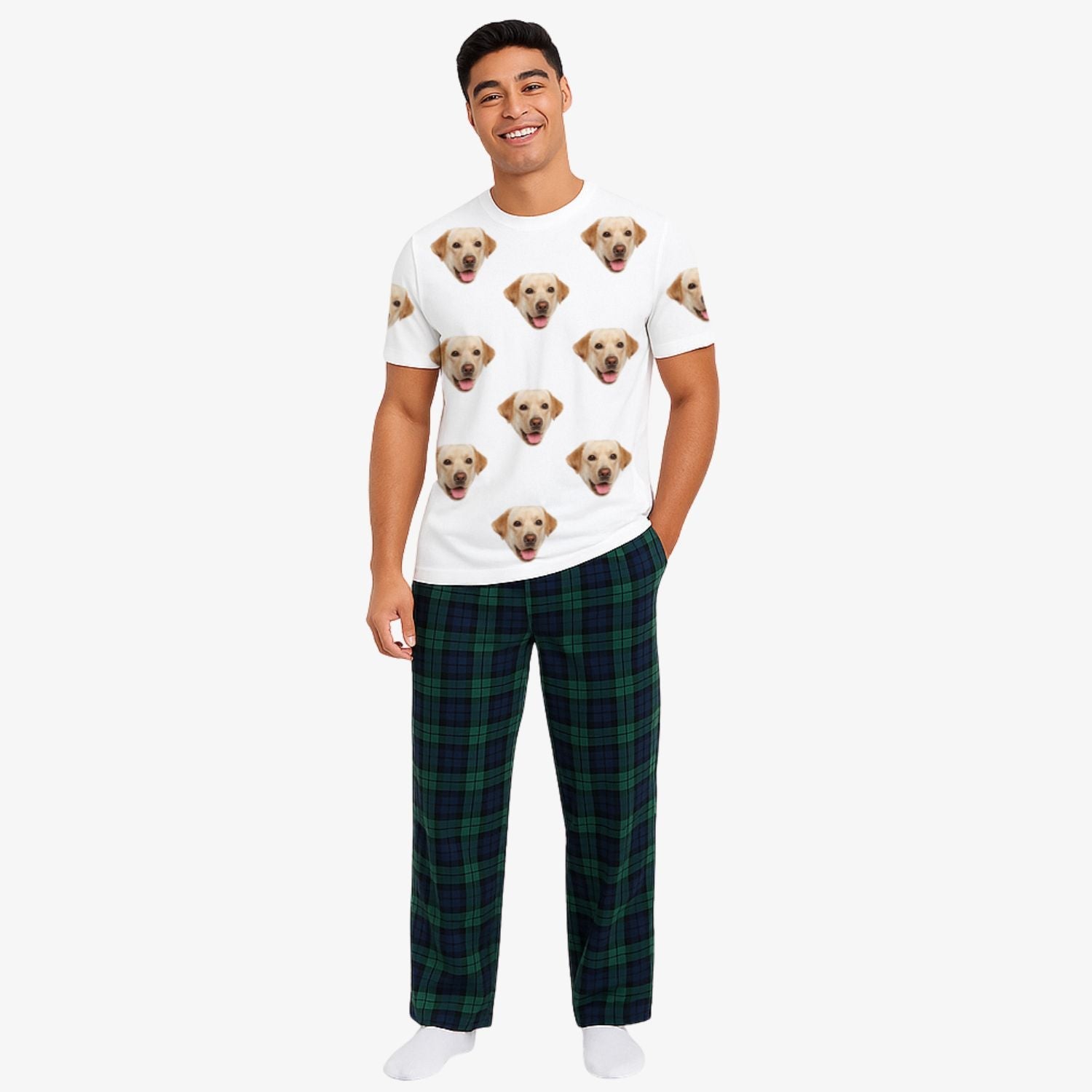 Men's Dog Pajamas - Green Navy Pants Set