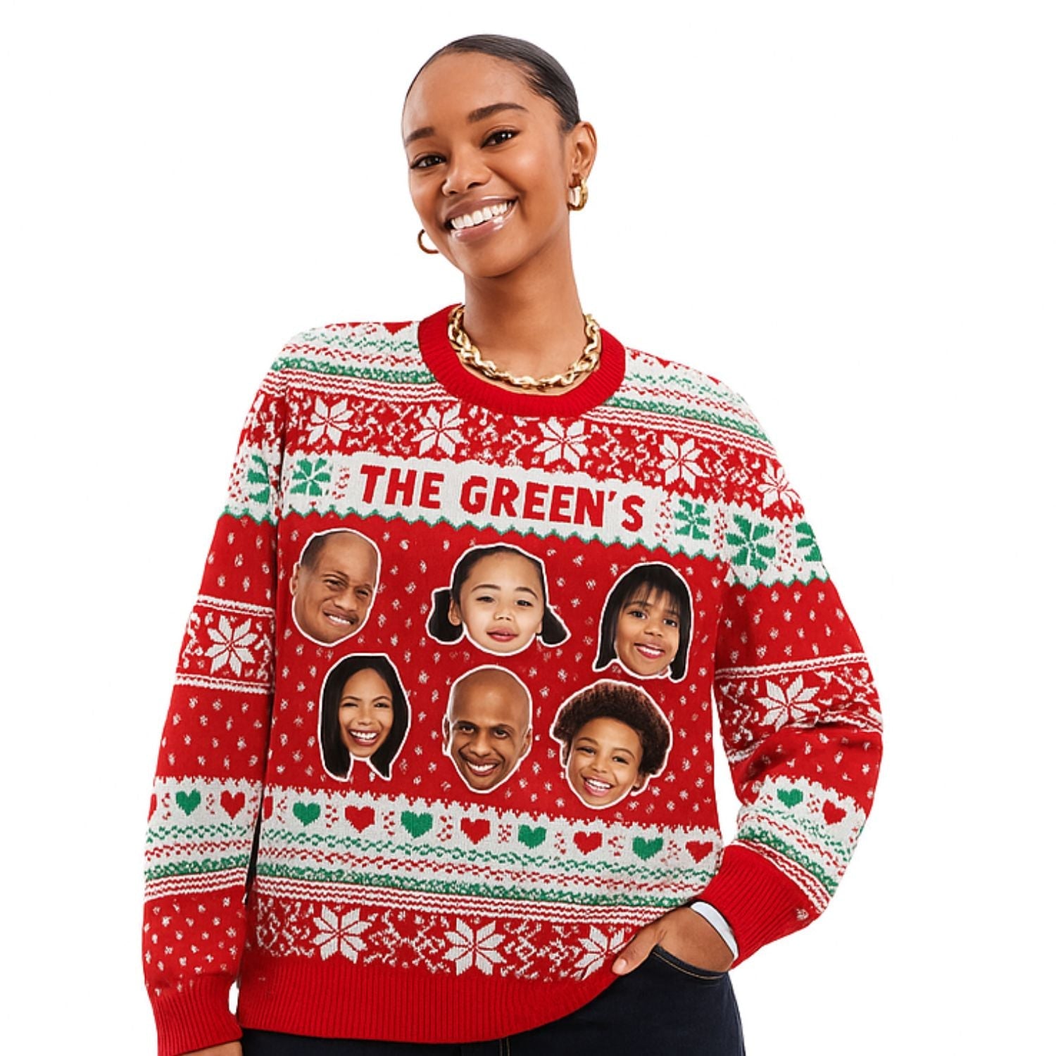 Personalized Christmas Sweater With Family Name & 6 Faces