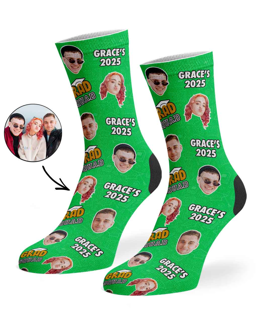 Custom Grad Squad Socks With Your Name & Faces
