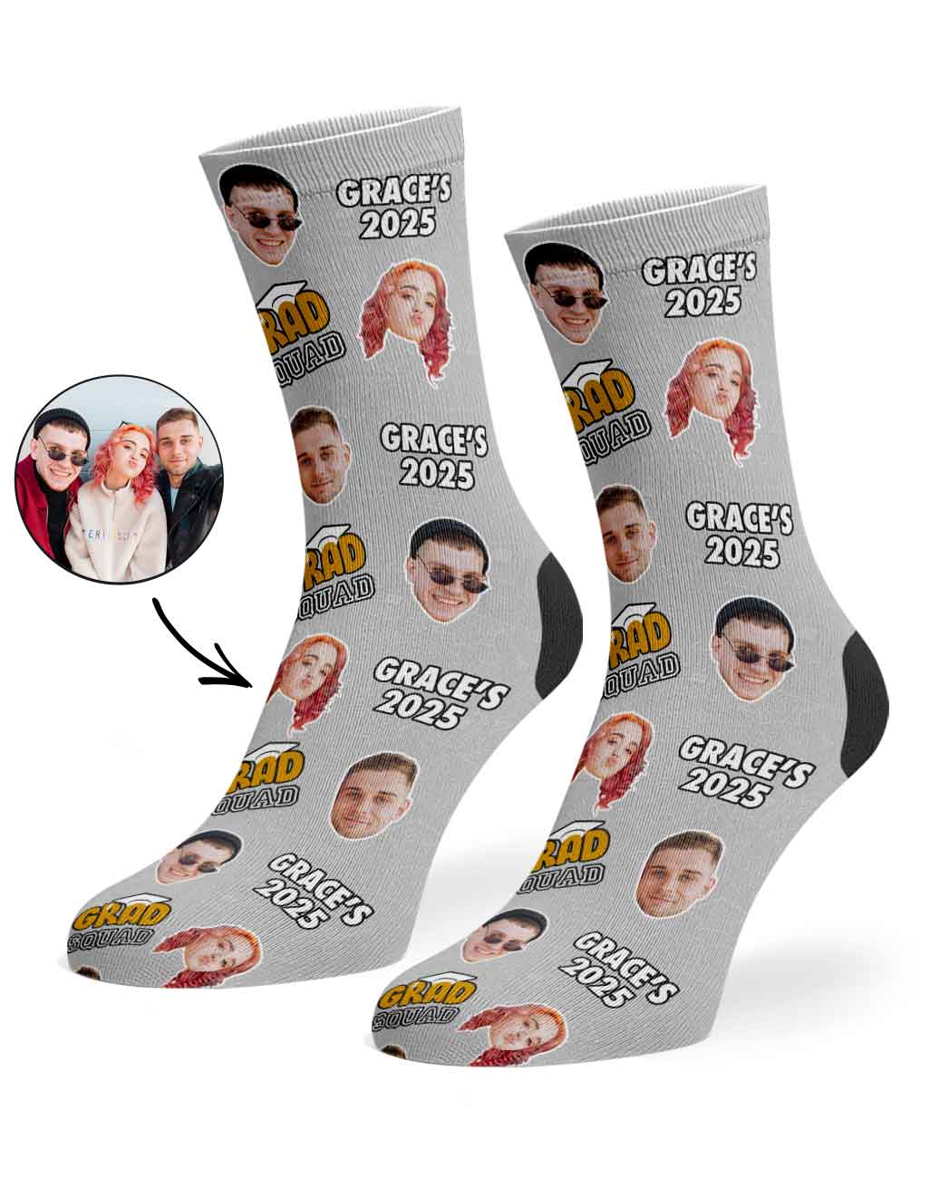 Custom Grad Squad Socks With Your Name & Faces