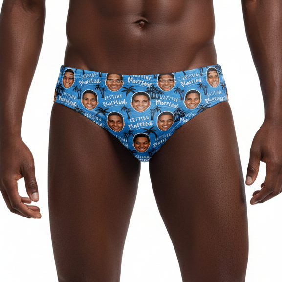 Getting Married Custom Face Pattern Swim Trunks